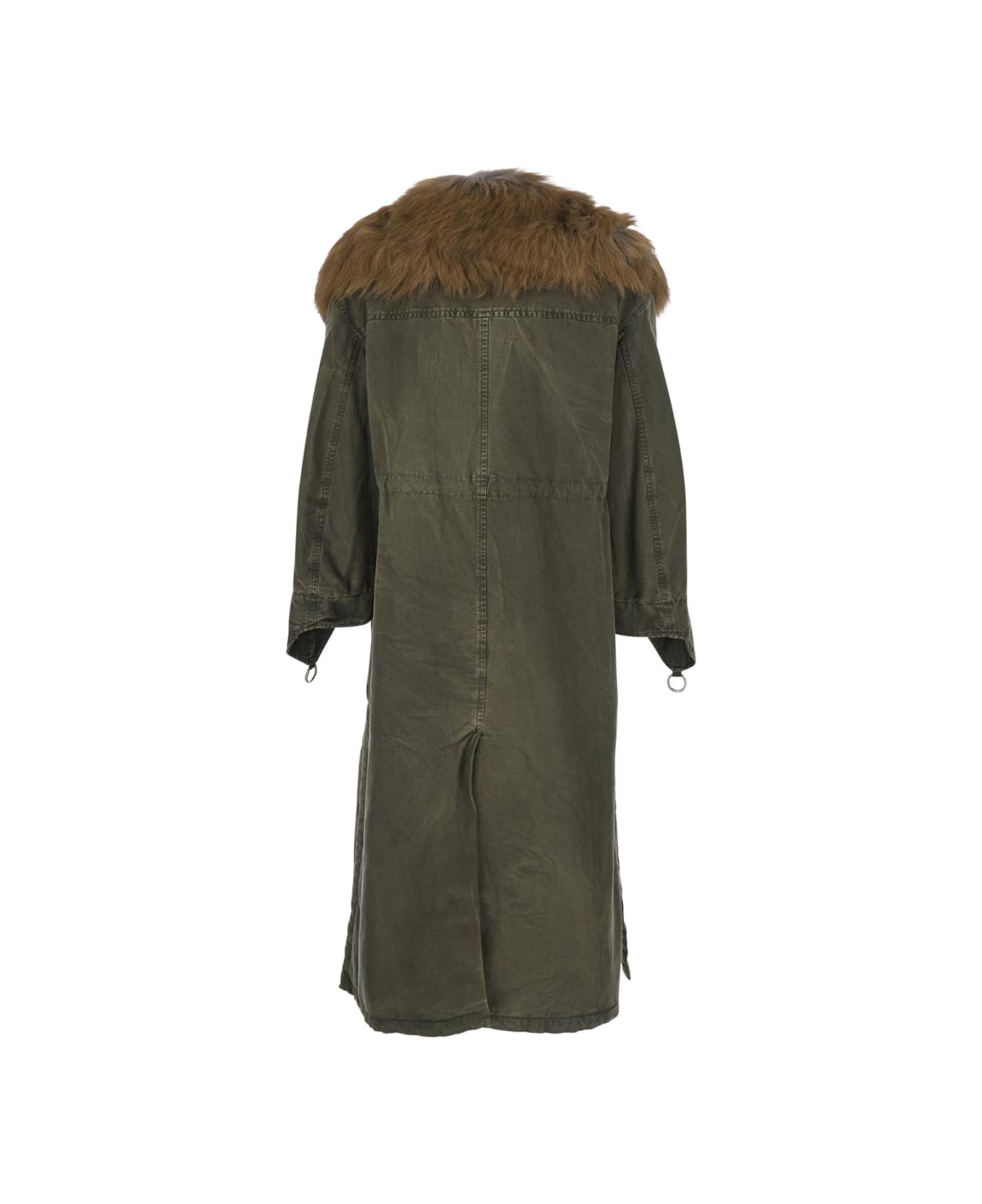 Blumarine Green Long Coat With Removable Fur Detail In Cotton Woman - Green