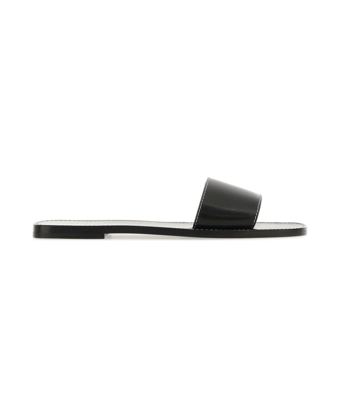 The Row Black Leather Link Slippers - Black