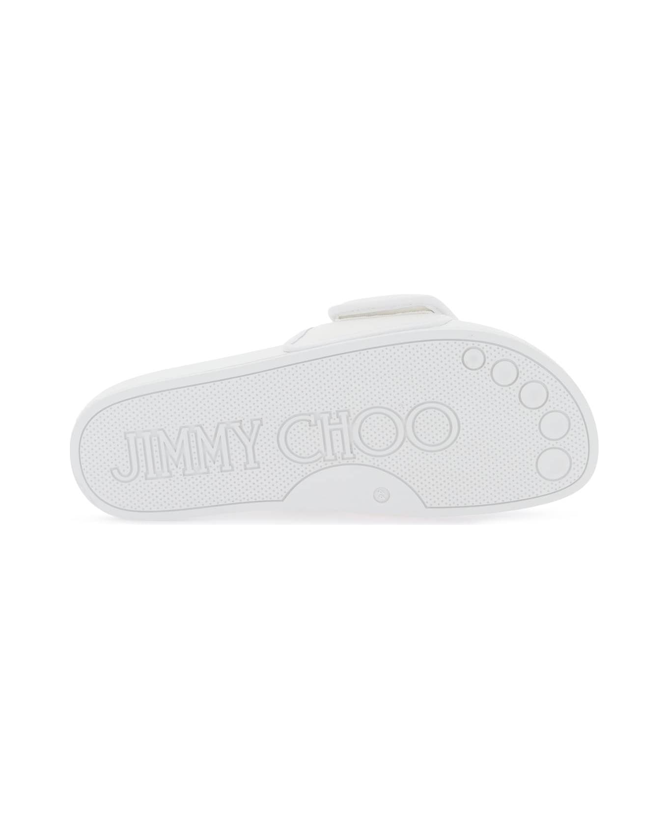 Jimmy Choo Fitz Slides With Lycra Logoed Bang - V WHITE WHITE (White)