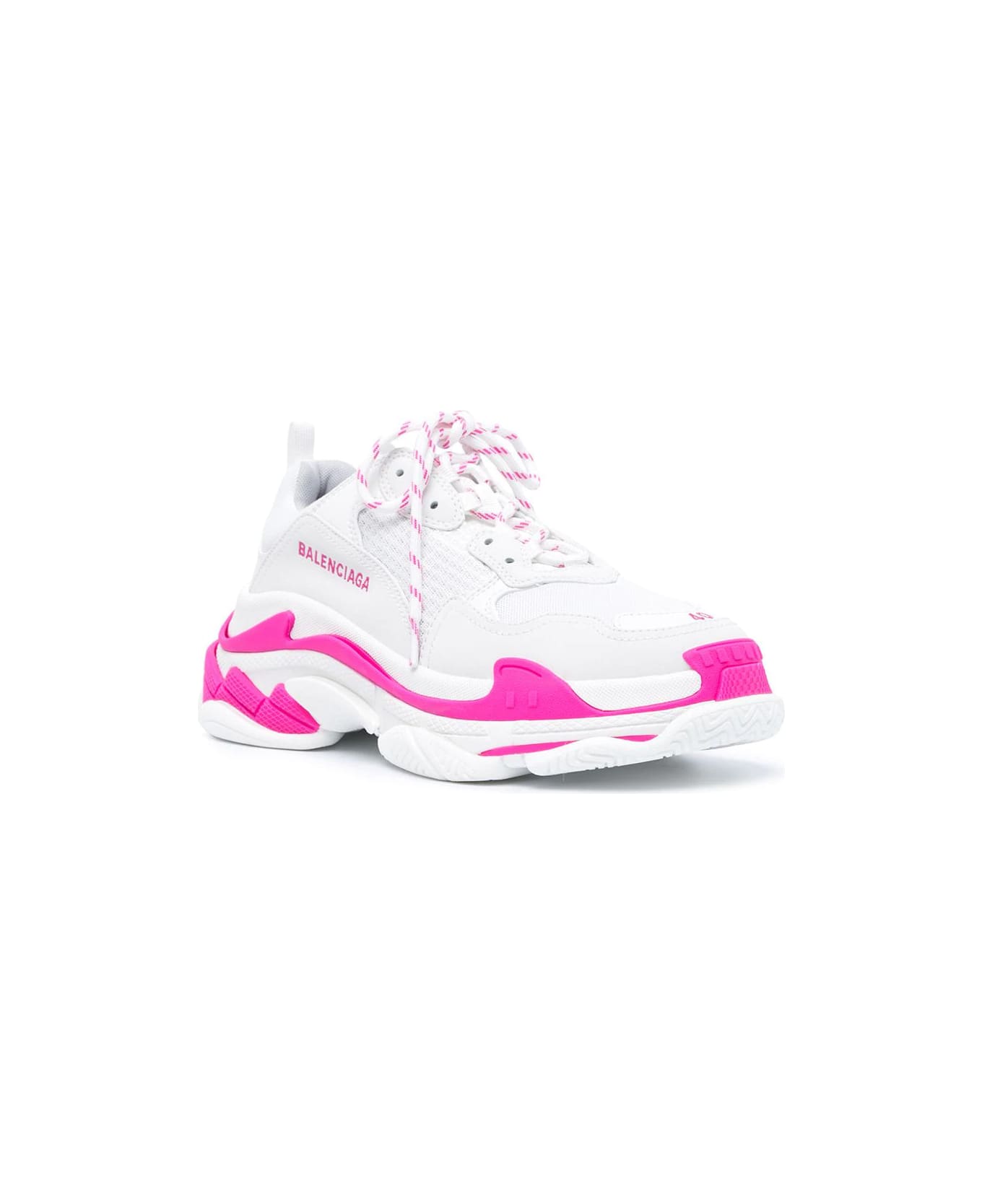 Balenciaga Woman White And Fluo Pink Triple S Sneakers - Fluo pink/white/grey