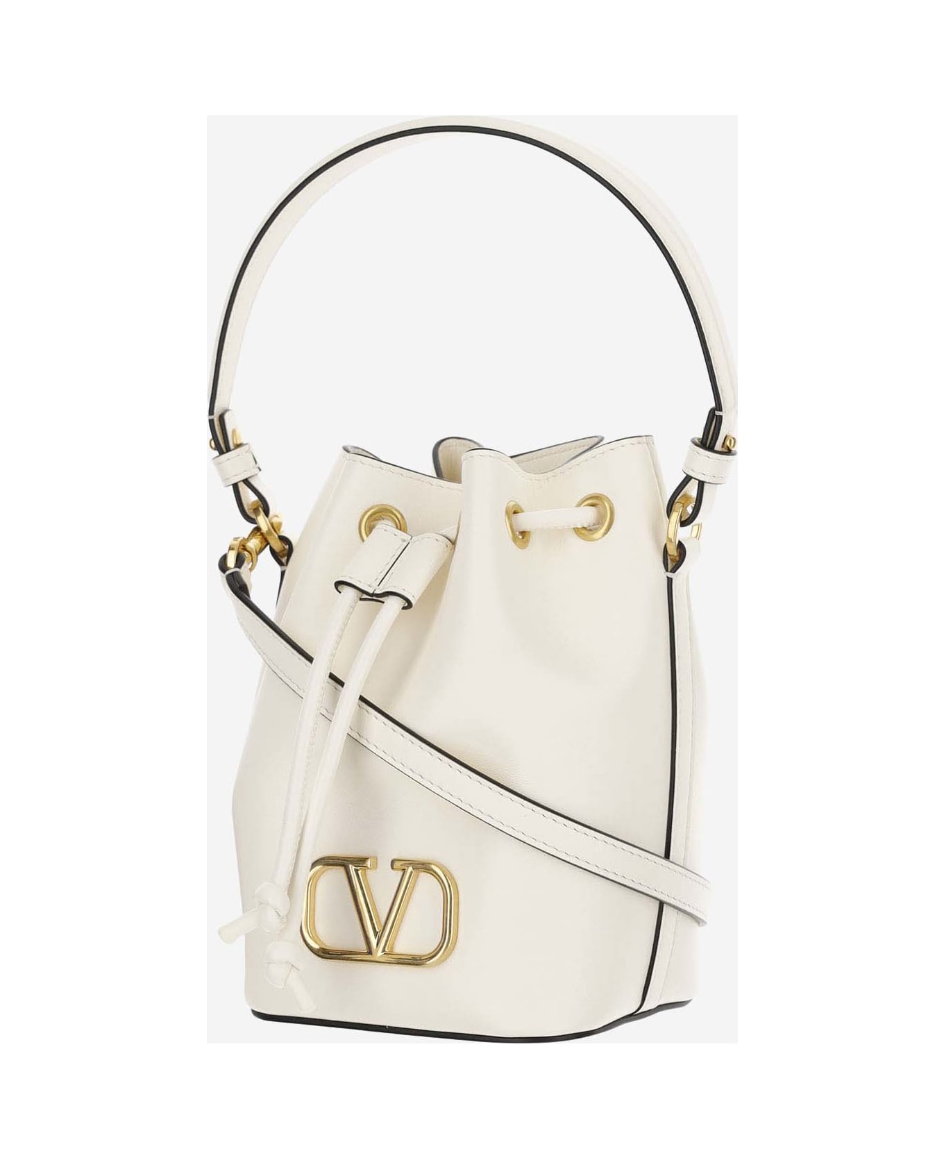 Valentino Garavani Mini Vlogo Signature Bucket Bag In Nappa Leather - White