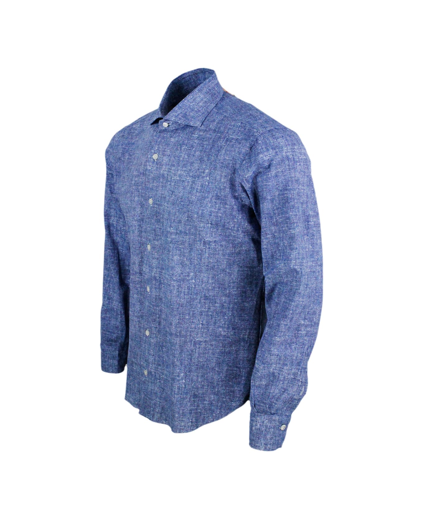 Barba Napoli Cult Shirt In Super Stretch In Denim Melange Color With Mother-of-pearl Buttons And Italian Collar - Denim