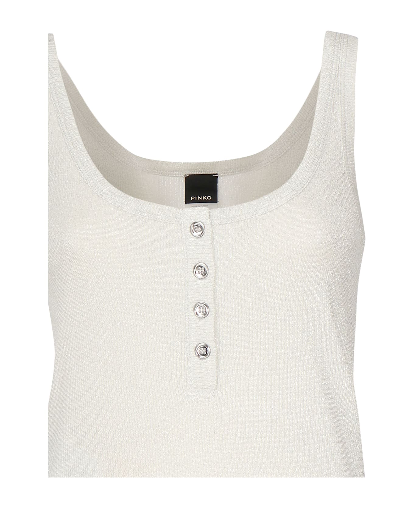 Pinko Metallic Knit Camisole Top With Buttons Pinko - White