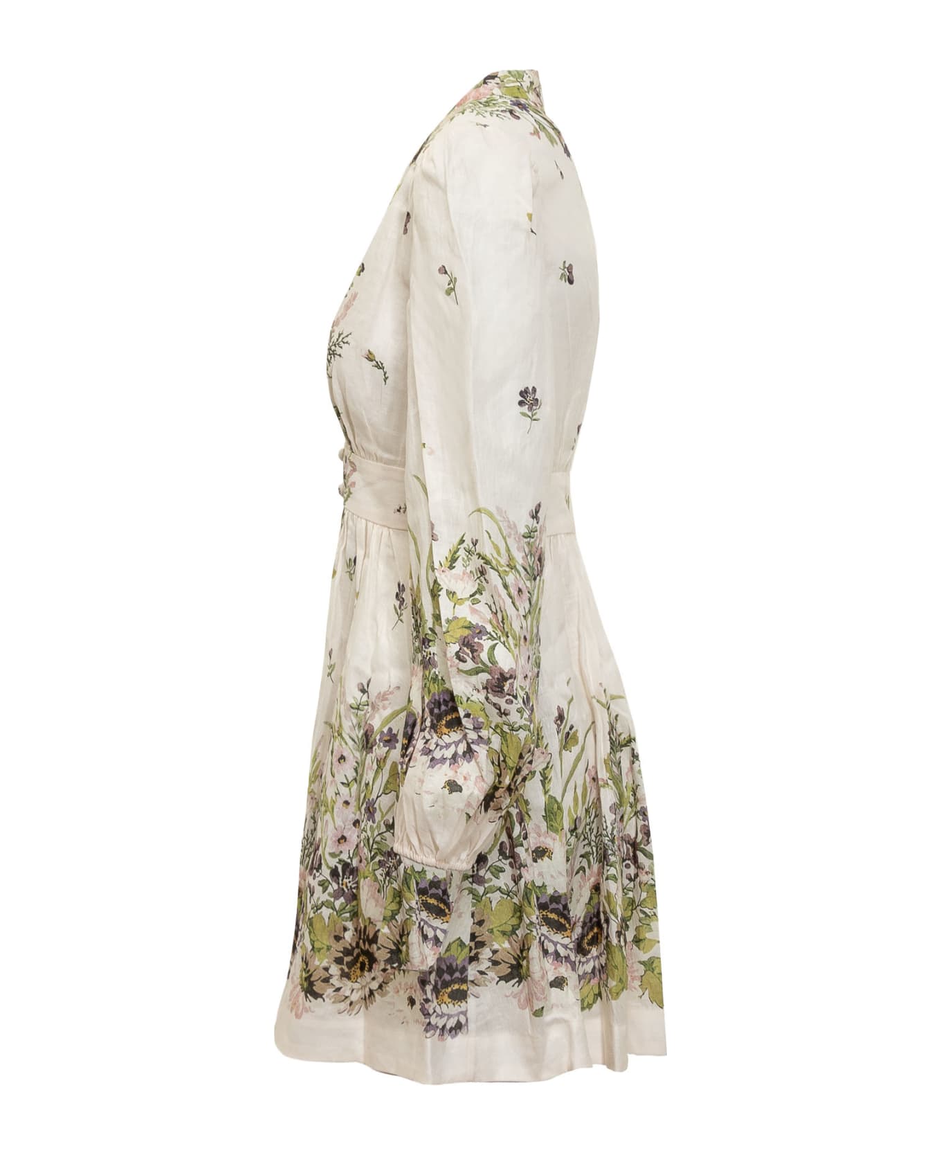 Zimmermann Halliday Plunge Multi Floral Dress - CREAM MULTI FLORAL
