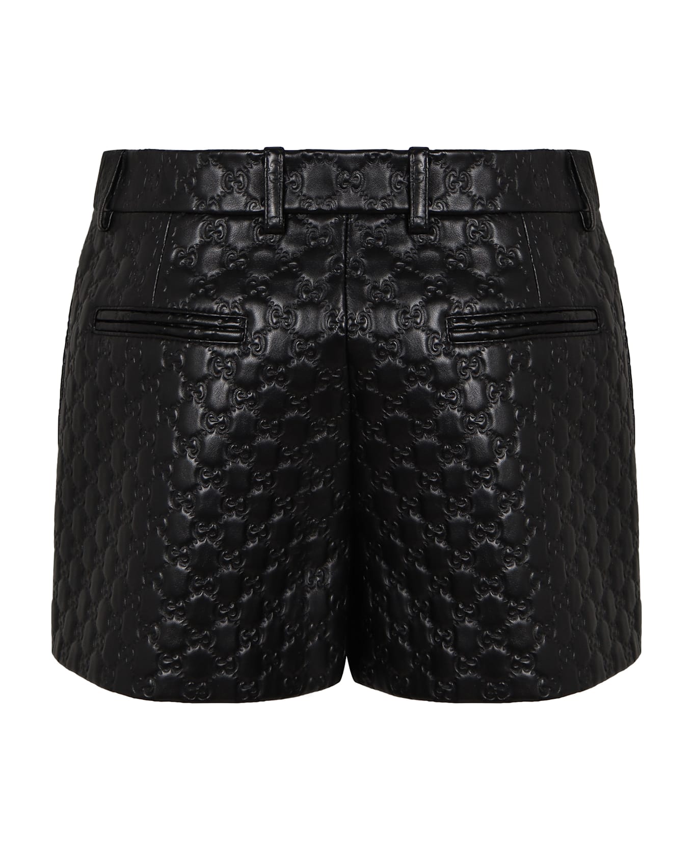 Gucci Leather Shorts With Gg Embossing - black