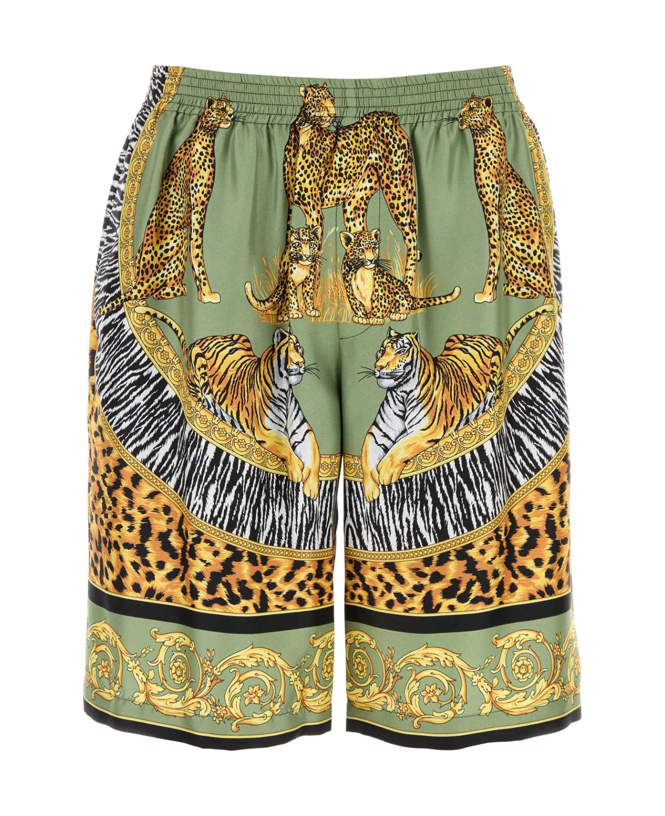Versace Printed Silk Bermuda Shorts - GREENBLACK