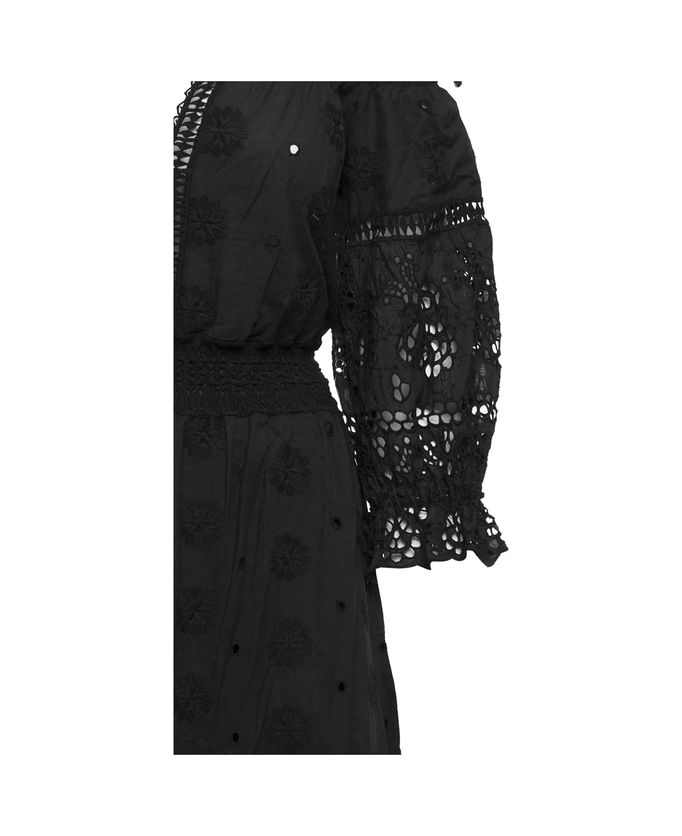Temptation Positano Embroidered Off-shoulder Maxi Dress In Black Cotton Woman - Black