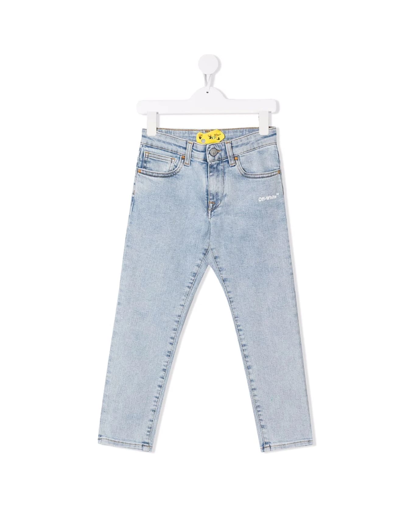 Off-White Kids Ow Helvetica Jeans In Light Denim - Light blue