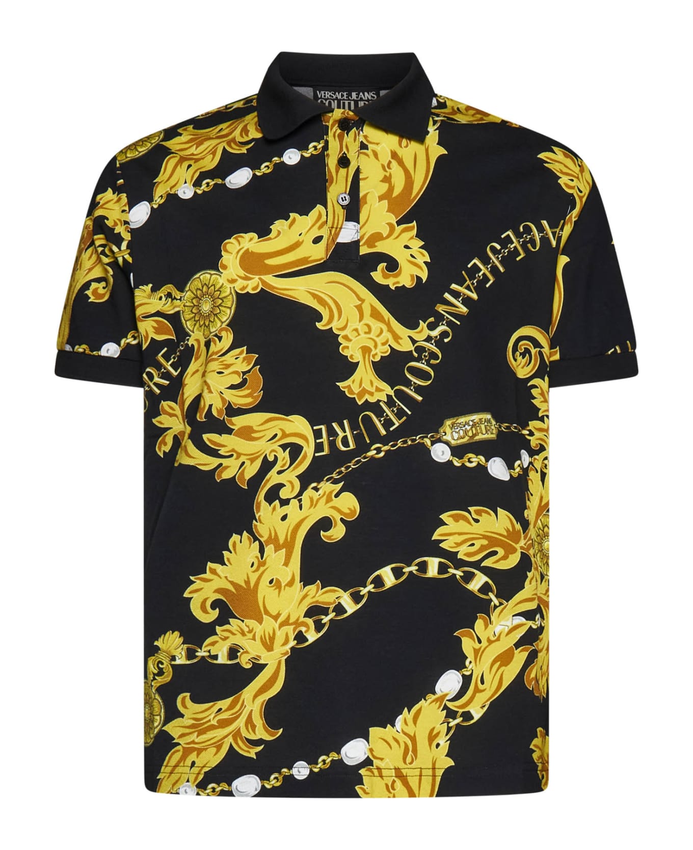 Versace Jeans Couture Chain Couture Two Buttons Polo Shirt - Black