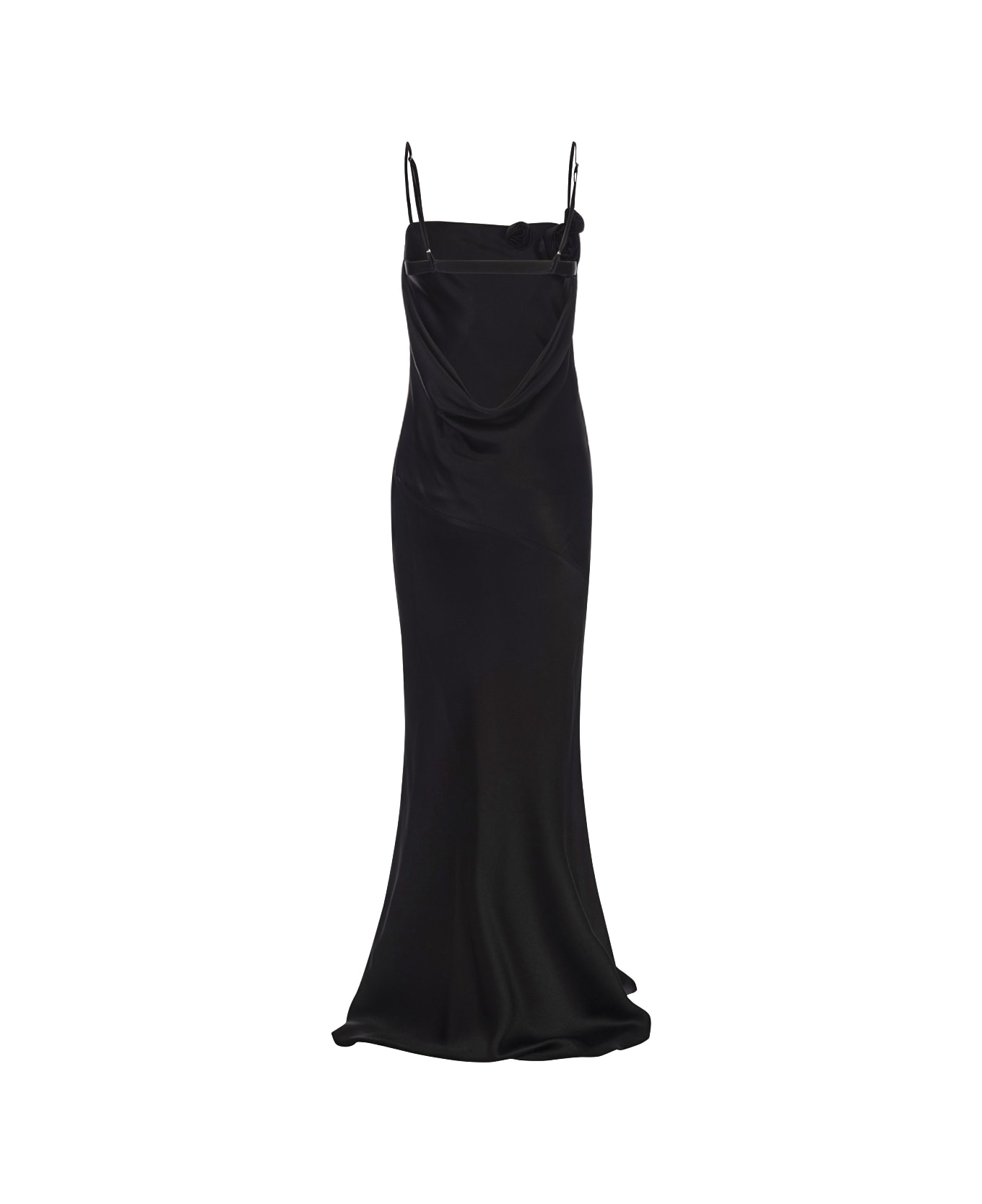 Blumarine Long Black Dress With Decor Rose - Nero ワンピース＆ドレス