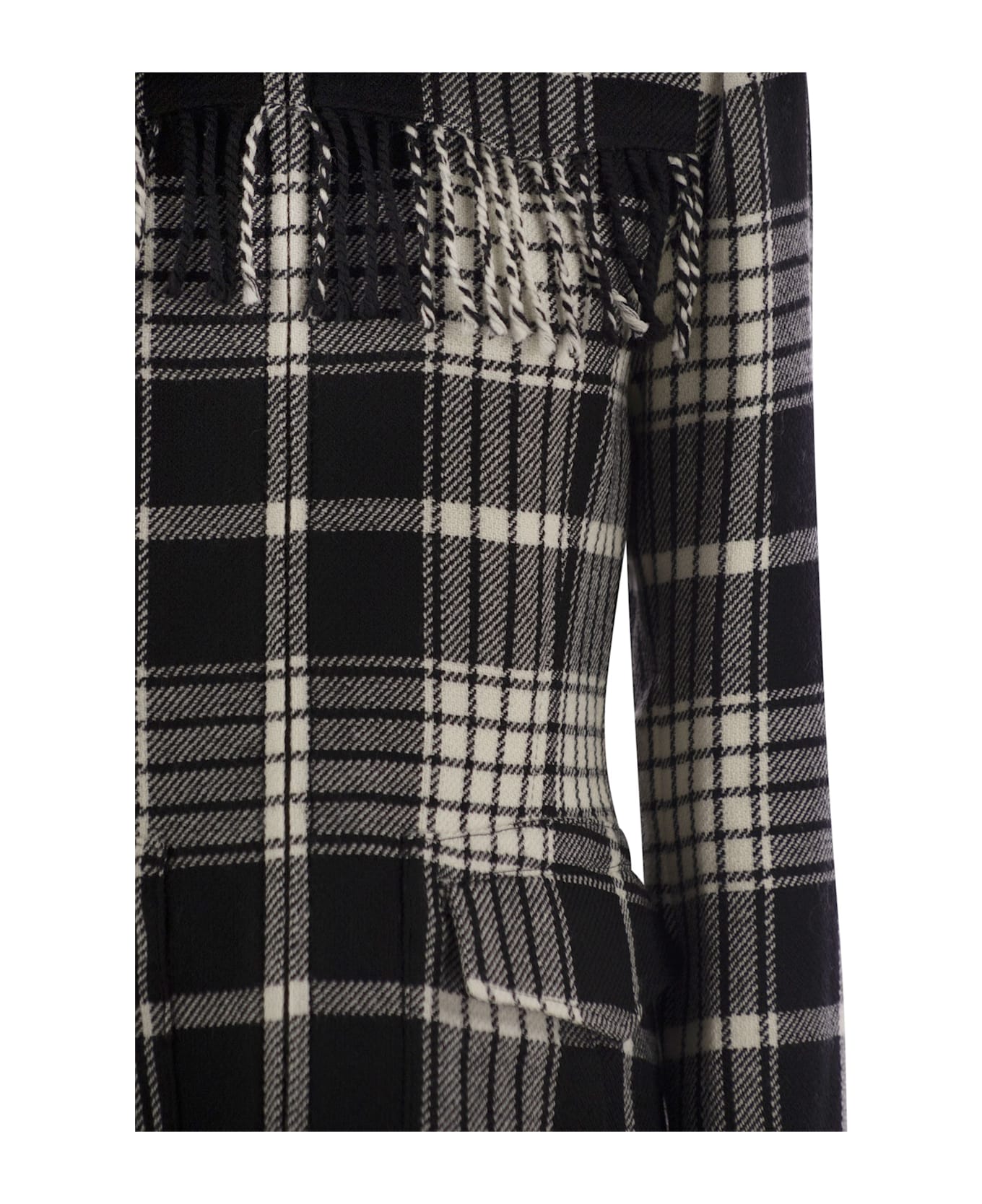 Polo Ralph Lauren Plaid Wool Jacket With Fringes - Black/cream
