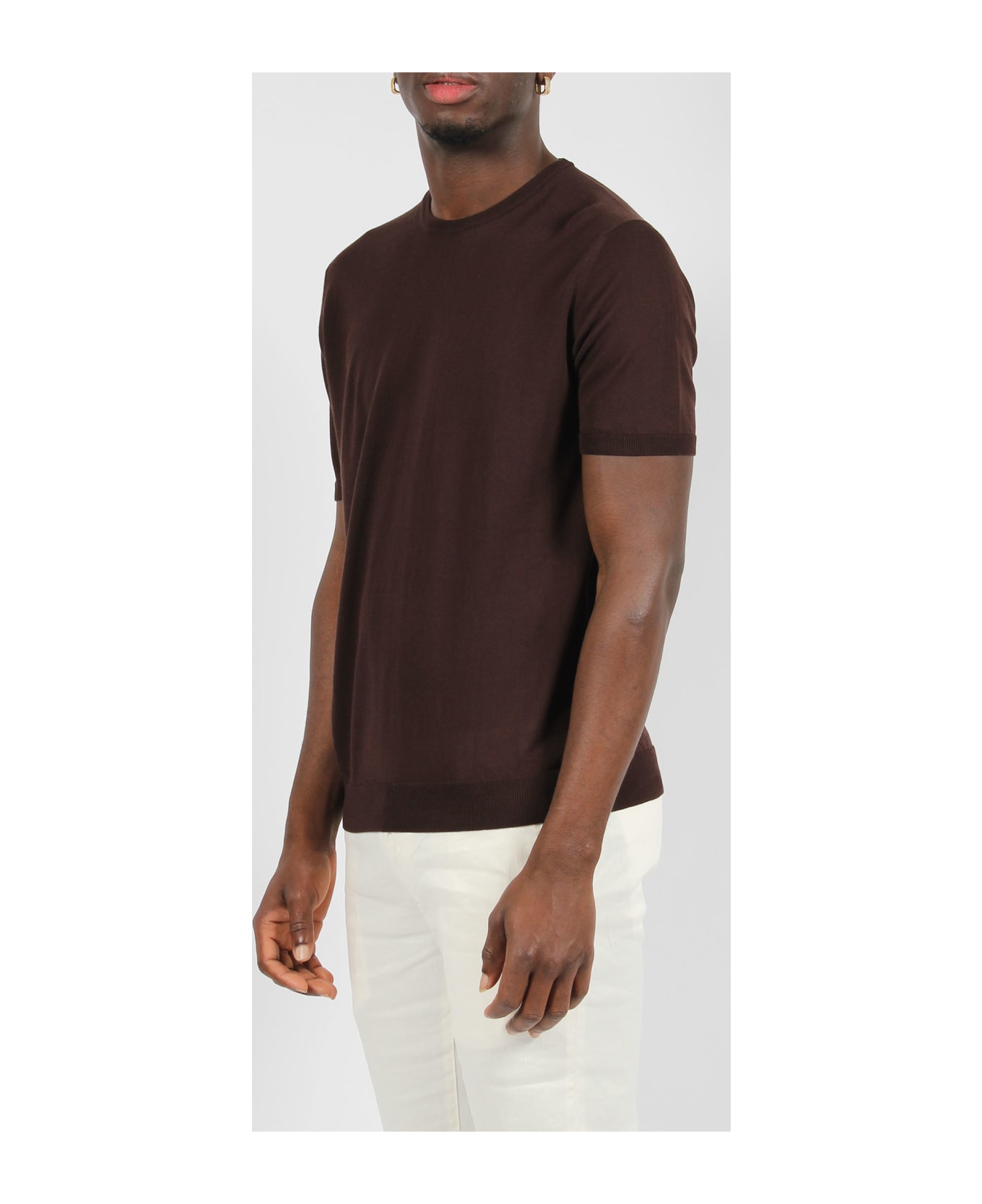 Roberto Collina Cotton Knit Short Sleeve Sweater - Brown シャツ
