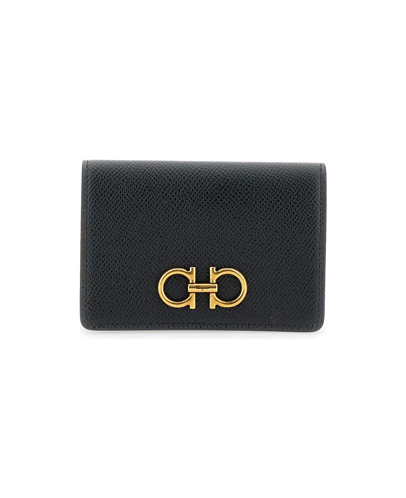 Ferragamo 'gancini' Black Wallet With Button Closure In Leather Woman - Black
