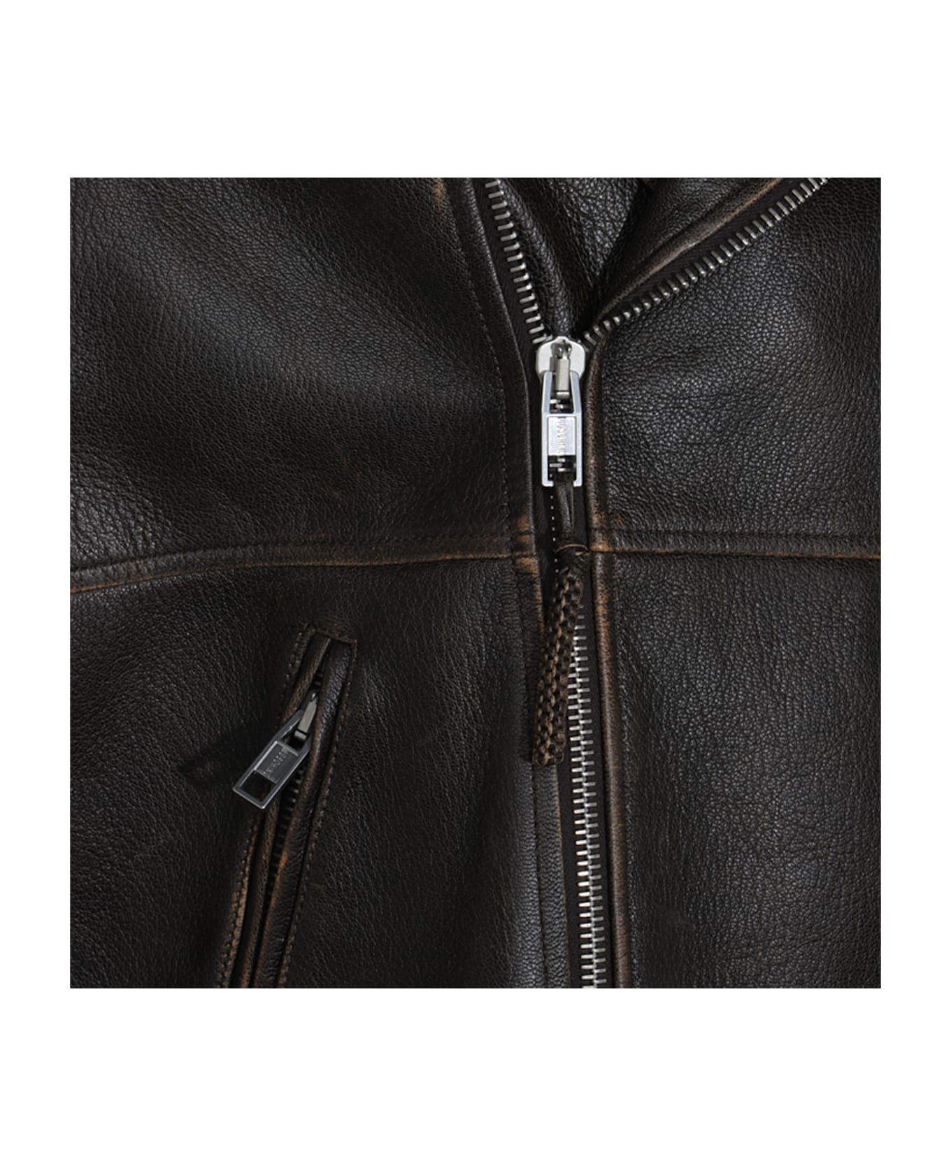 Moschino Brown Leather Jacket - Brown