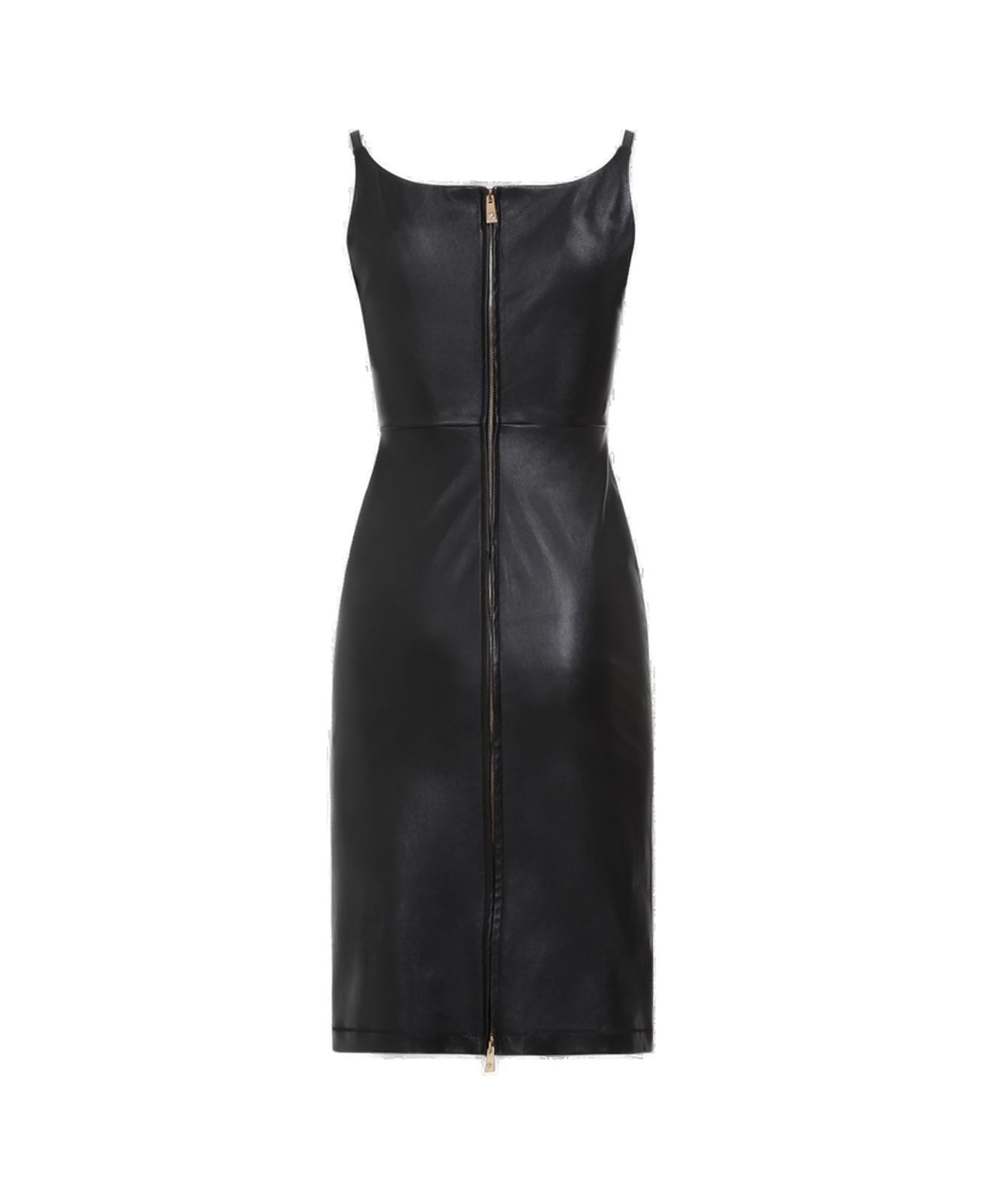 Versace Zip-up Sleeveless Leather Dress - BLACK ワンピース＆ドレス