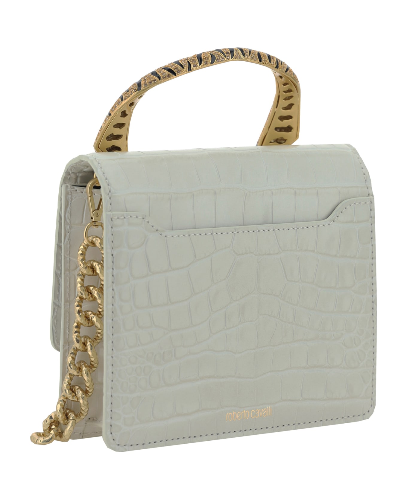 Roberto Cavalli White Medium Roar Shoulder Bag With Jewelled Tigers - White