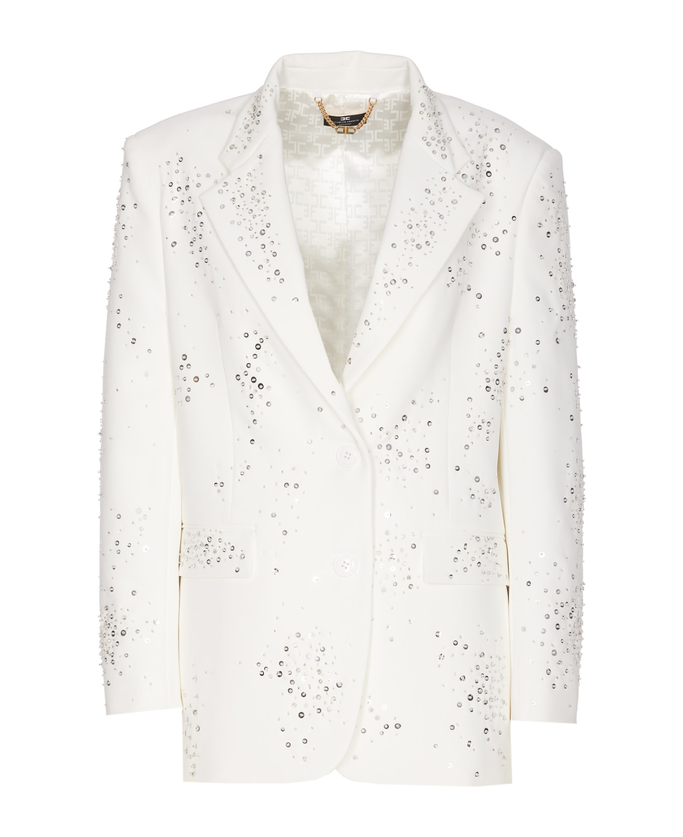 Elisabetta Franchi Double Breated Sequins Jacket - White