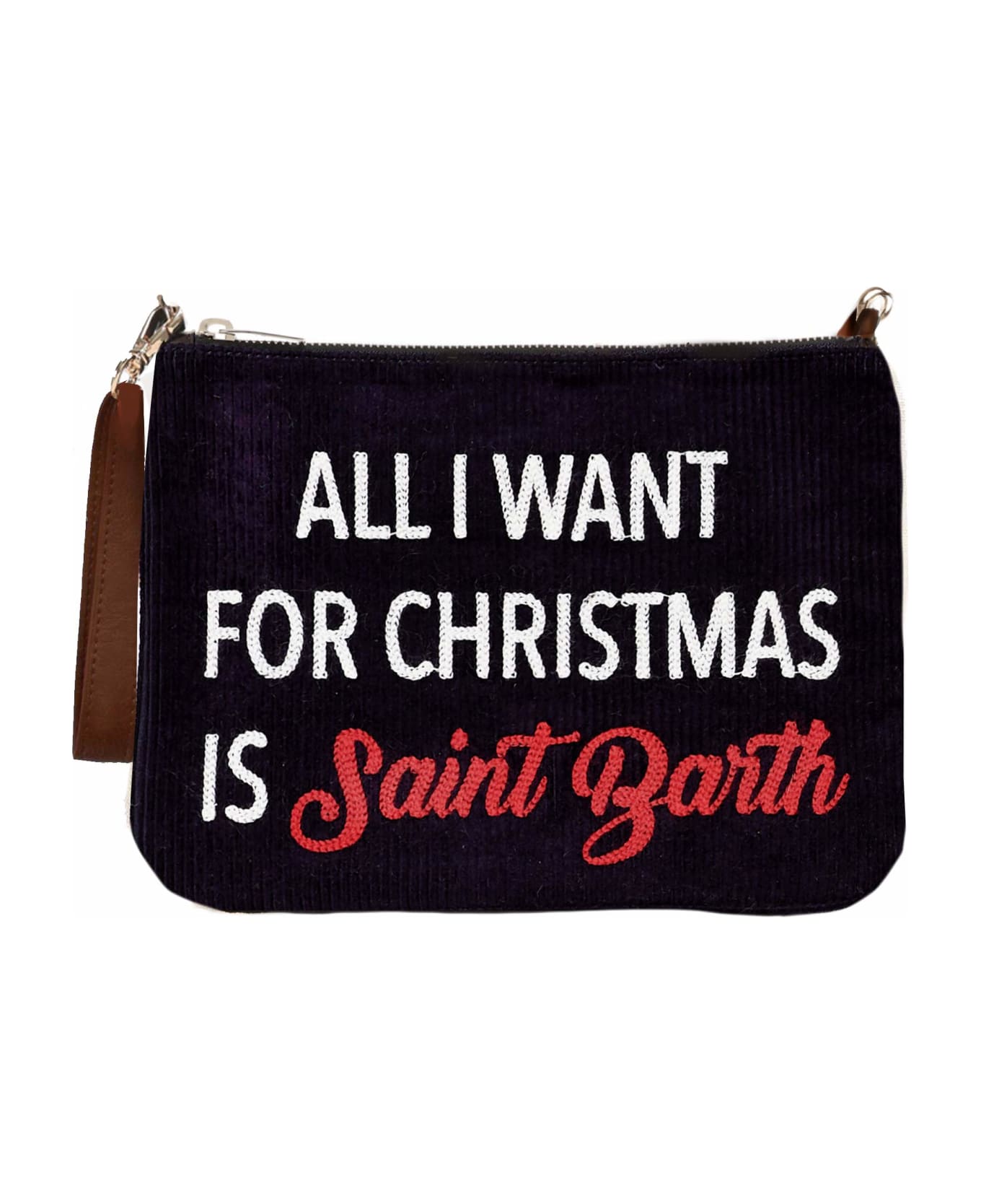 MC2 Saint Barth Parisienne Velvet Cross-body Pouch Bag With All I Want For Christmas Is Saint Barth Embroidery - BLUE トラベルバッグ