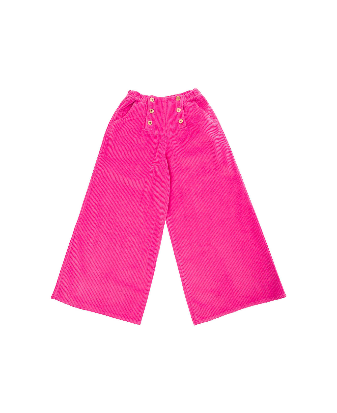 Emile Et Ida Fuchsia High-waisted Pants With Buttons In Corduroy Girl - Fuxia