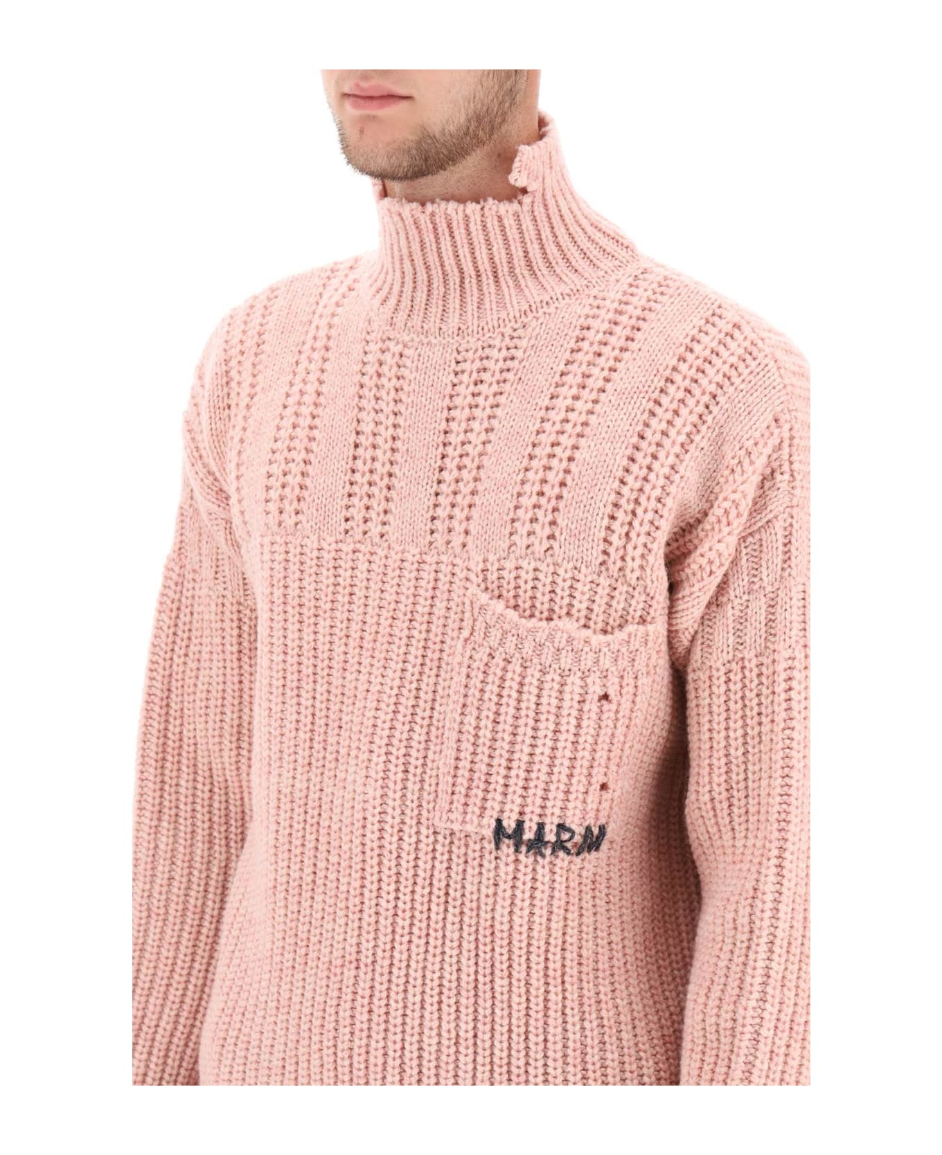 Marni Funnel-neck Sweater In Destroyed-effect Wool - QUARTZ (Pink)