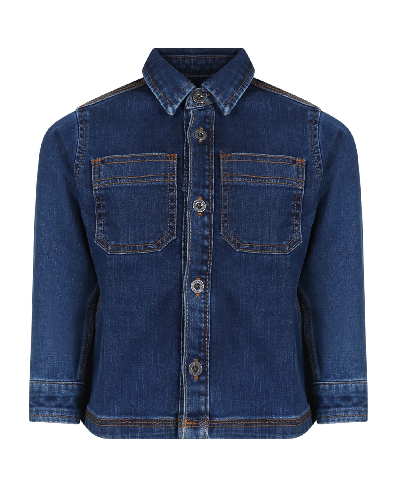 Timberland Blue Shirt For Boy With Patch - Denim シャツ