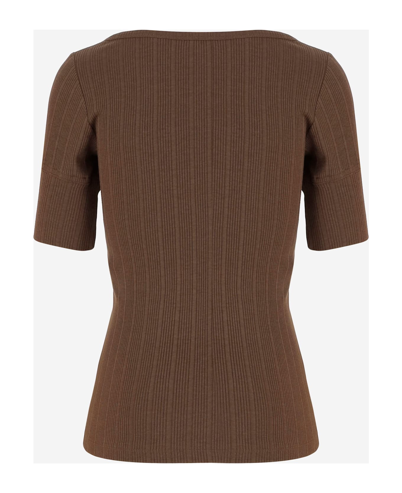 Patou Cotton Blend Knit T-shirt With Logo - Brown
