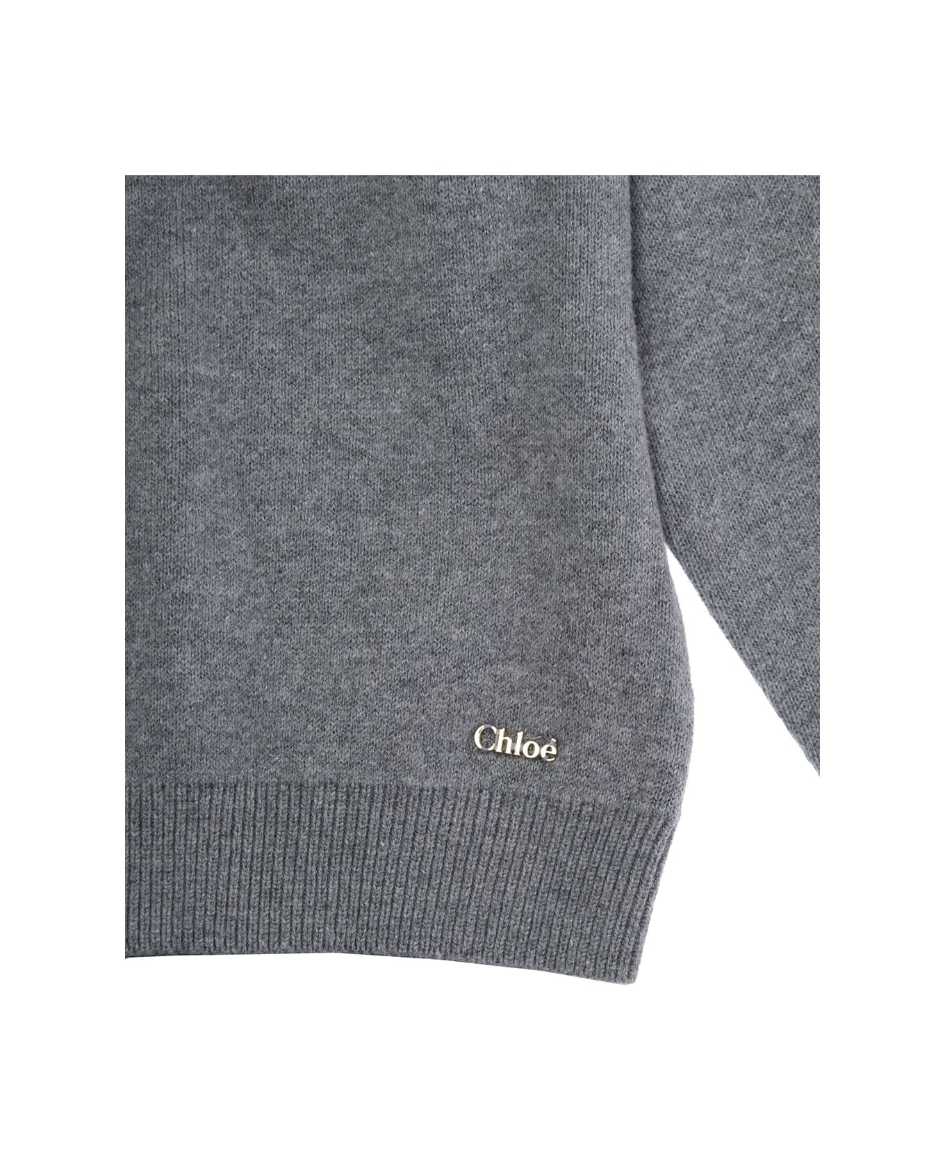 Chloé Grey Sweater With High Neck And Logo Lettering On The Front In Cotton Blend Girl - Grey