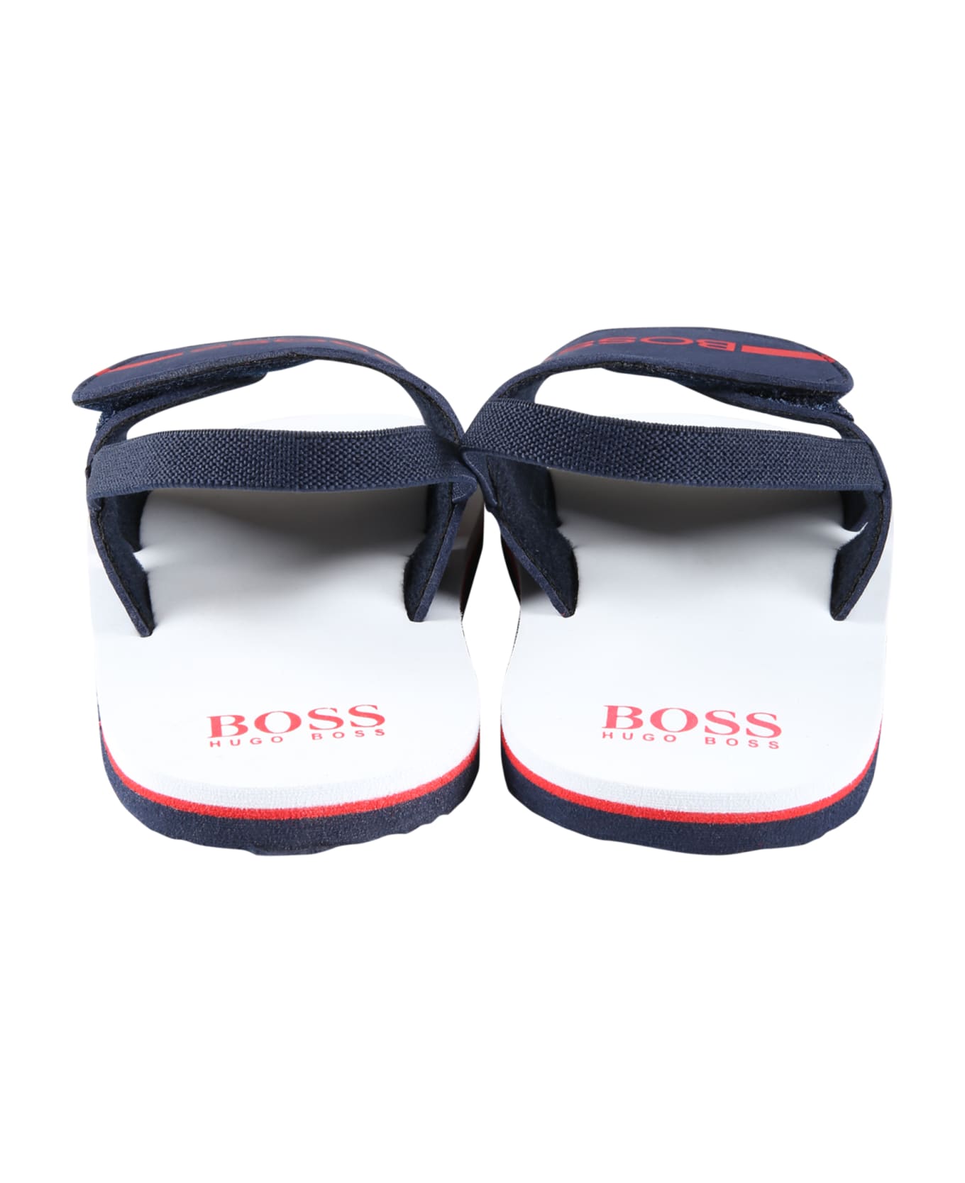 Hugo Boss Blue Sandals For Boy With Red Logo - Blue