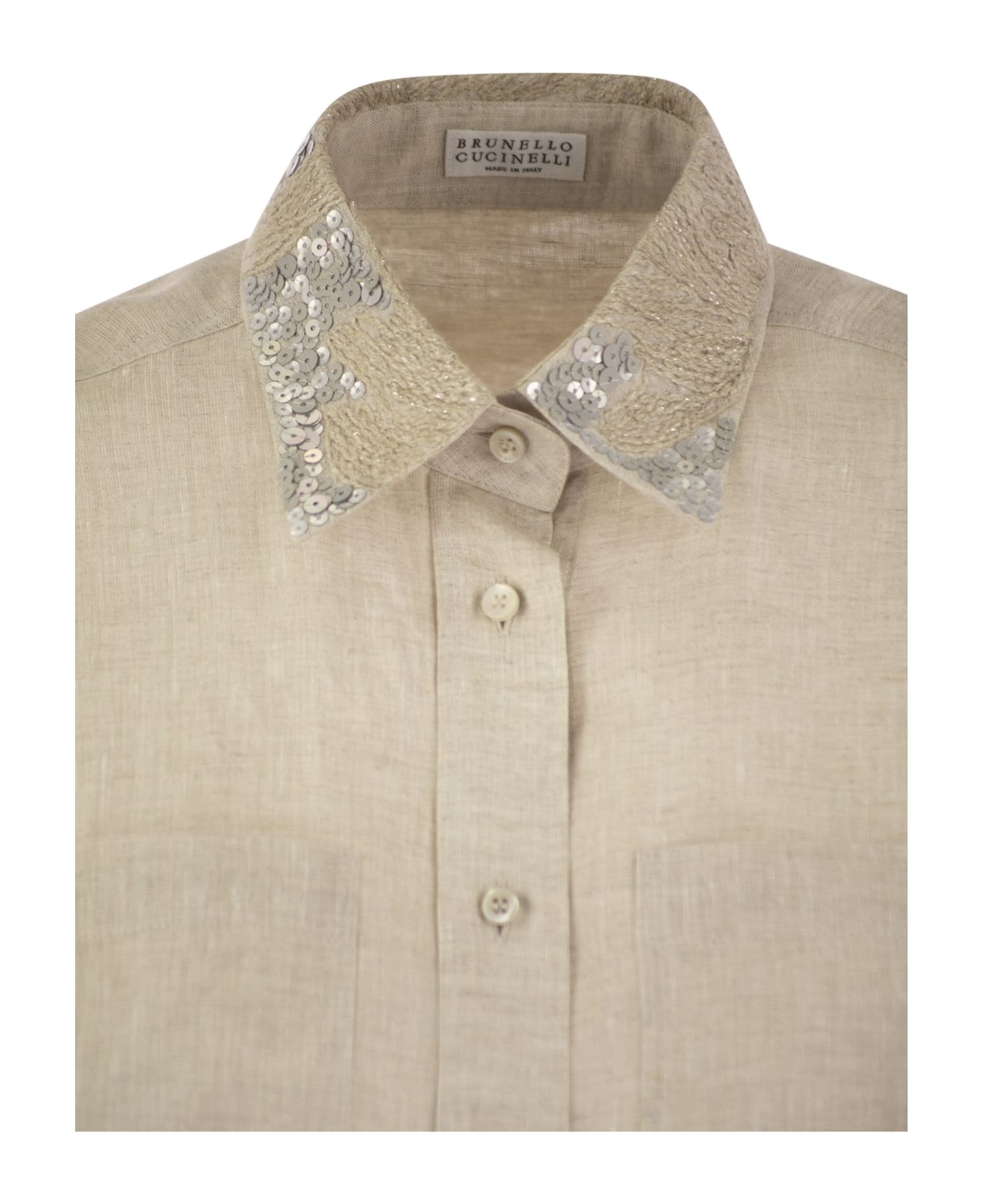 Brunello Cucinelli Linen Shirt With Dazzling Magnolia Collar - NATURALE
