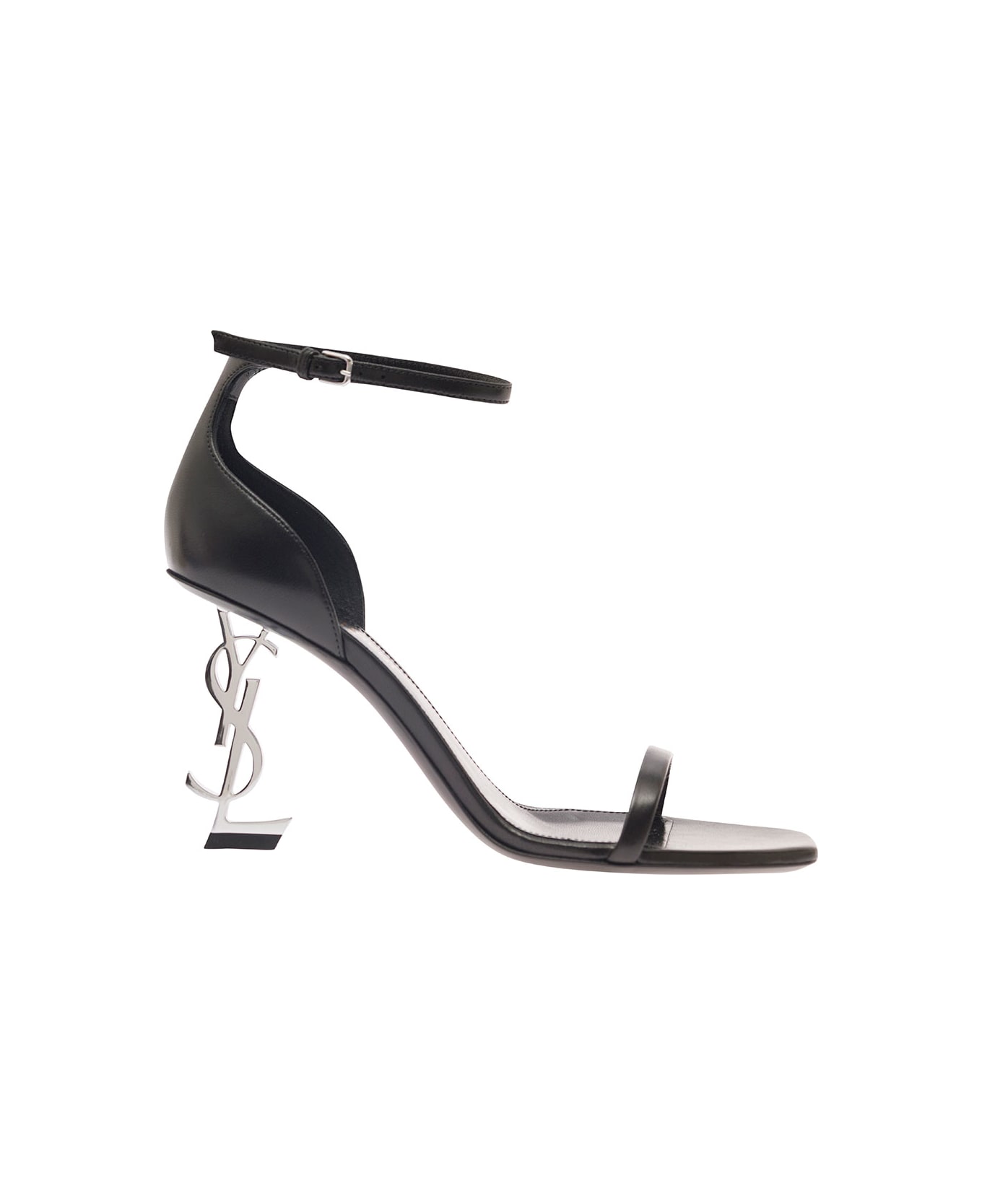 Saint Laurent 'opyum' Sandals With Monogram Heel In Smooth Leather Black Woman - Black