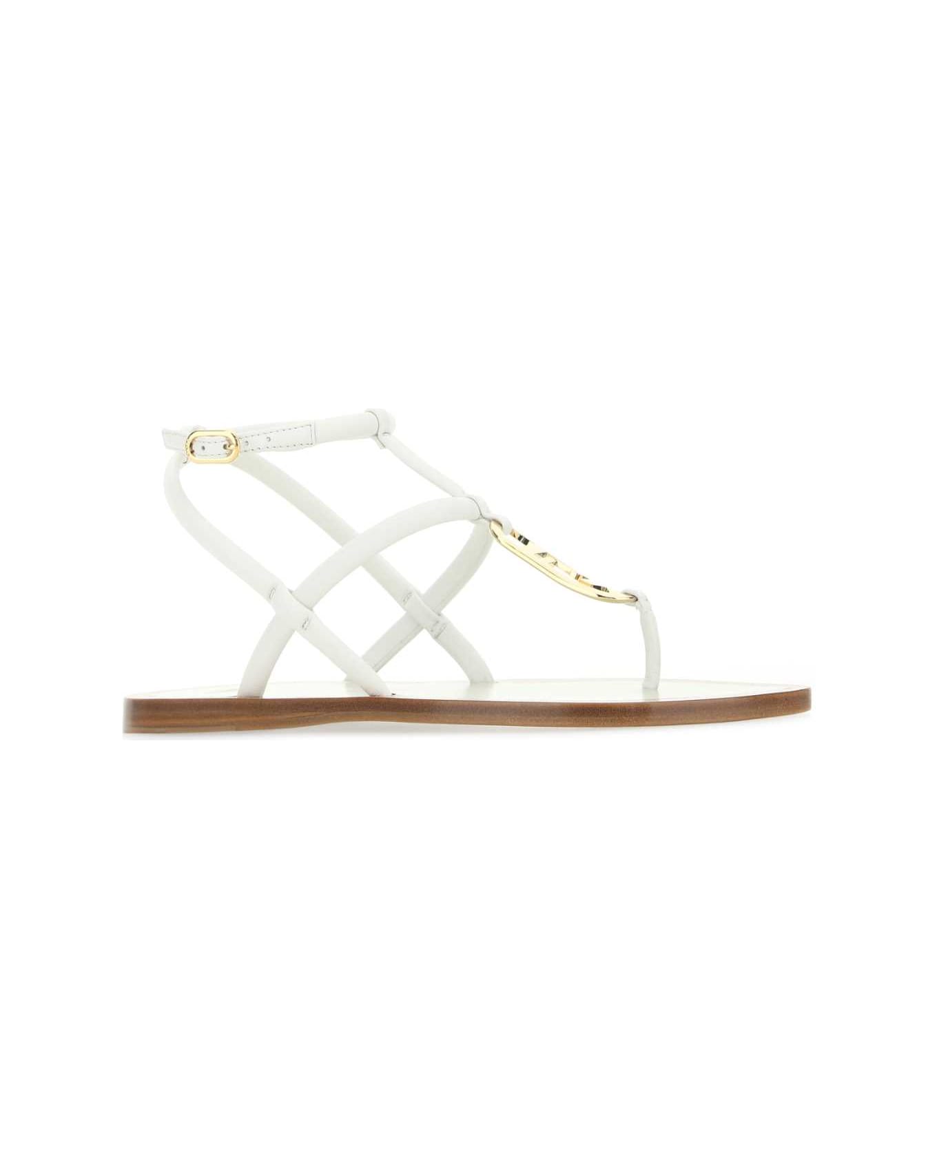 Fendi White Nappa Leather Fendi O Lock Thong Sandals - F0QA0