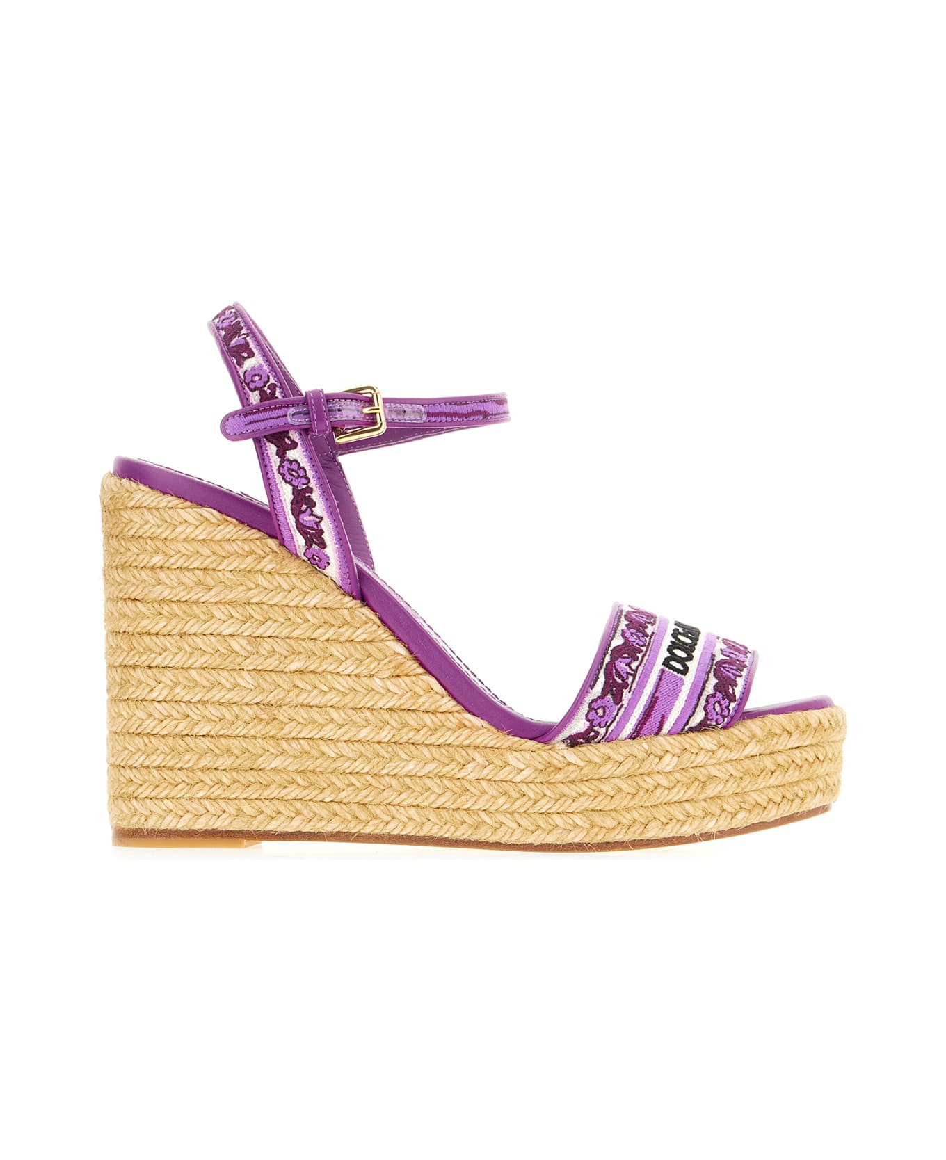 Dolce & Gabbana Embroidered Canvas Wedge - MAIOLICA 3 VIOLA
