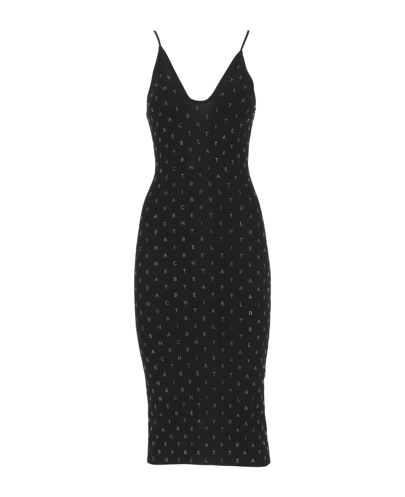 Elisabetta Franchi Dress With Strass Lettering - Black ワンピース＆ドレス