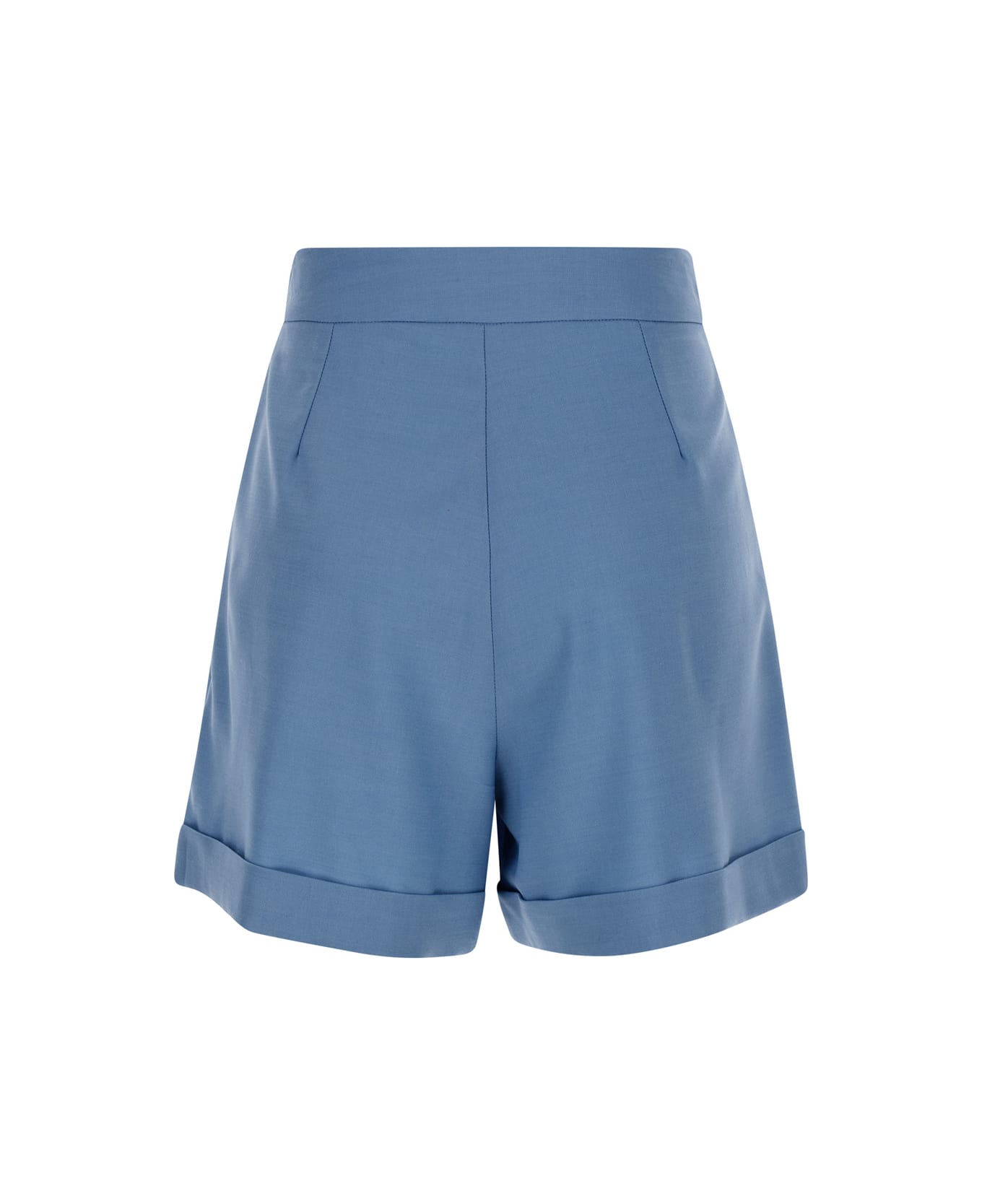 Federica Tosi Light Blue Pleated Shorts In Wool Blend Woman - Blu