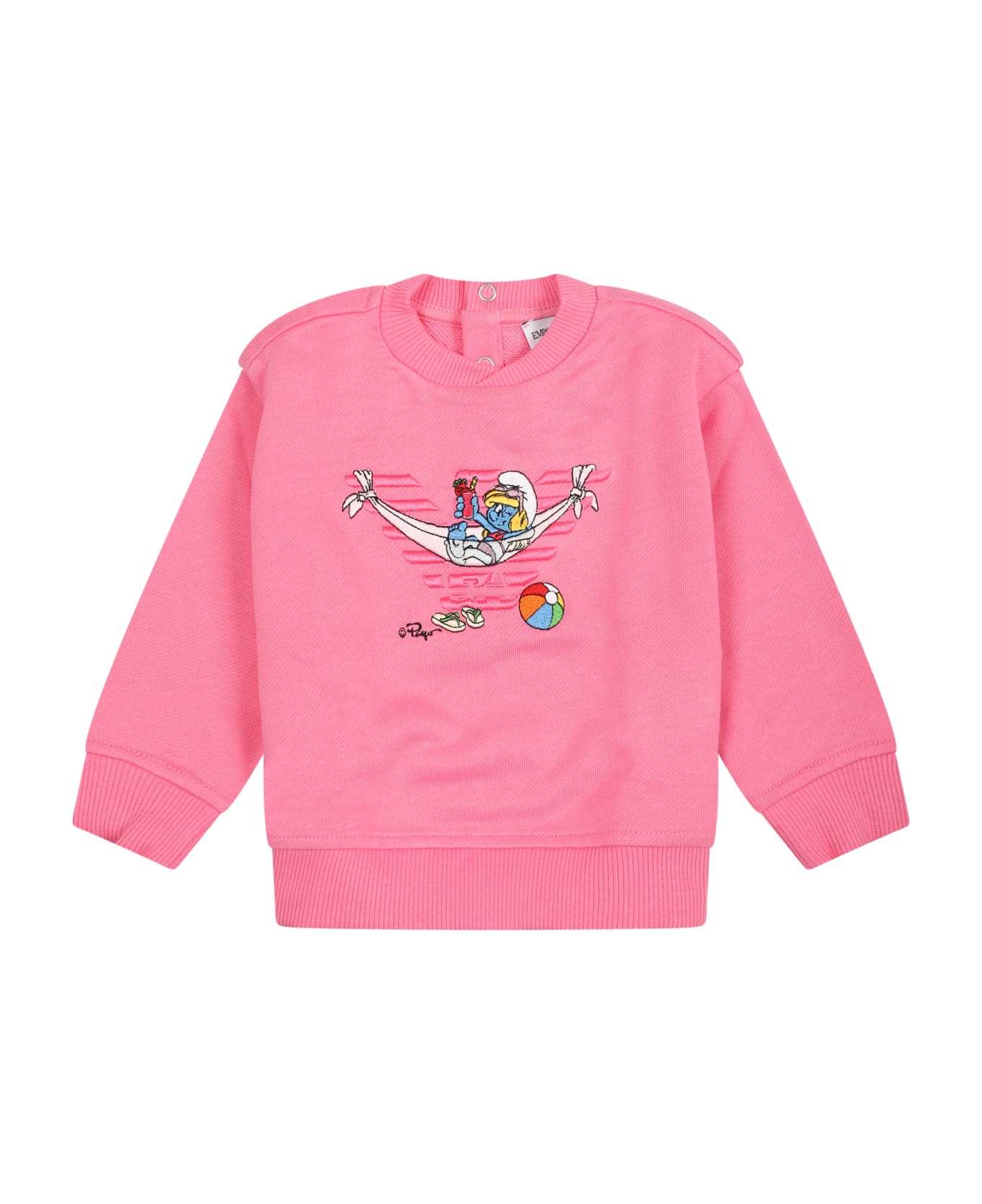 Emporio Armani Pink Sweatshirt For Baby Girl With The Smurfs - Pink