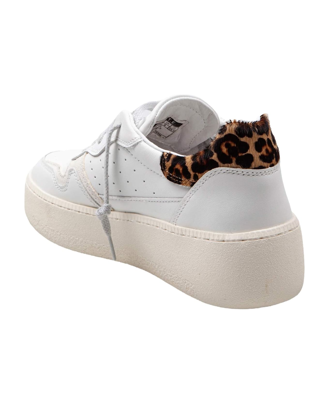 D.A.T.E. Step Leather Sneakers With Spotted Heel - WHITE/LEO 