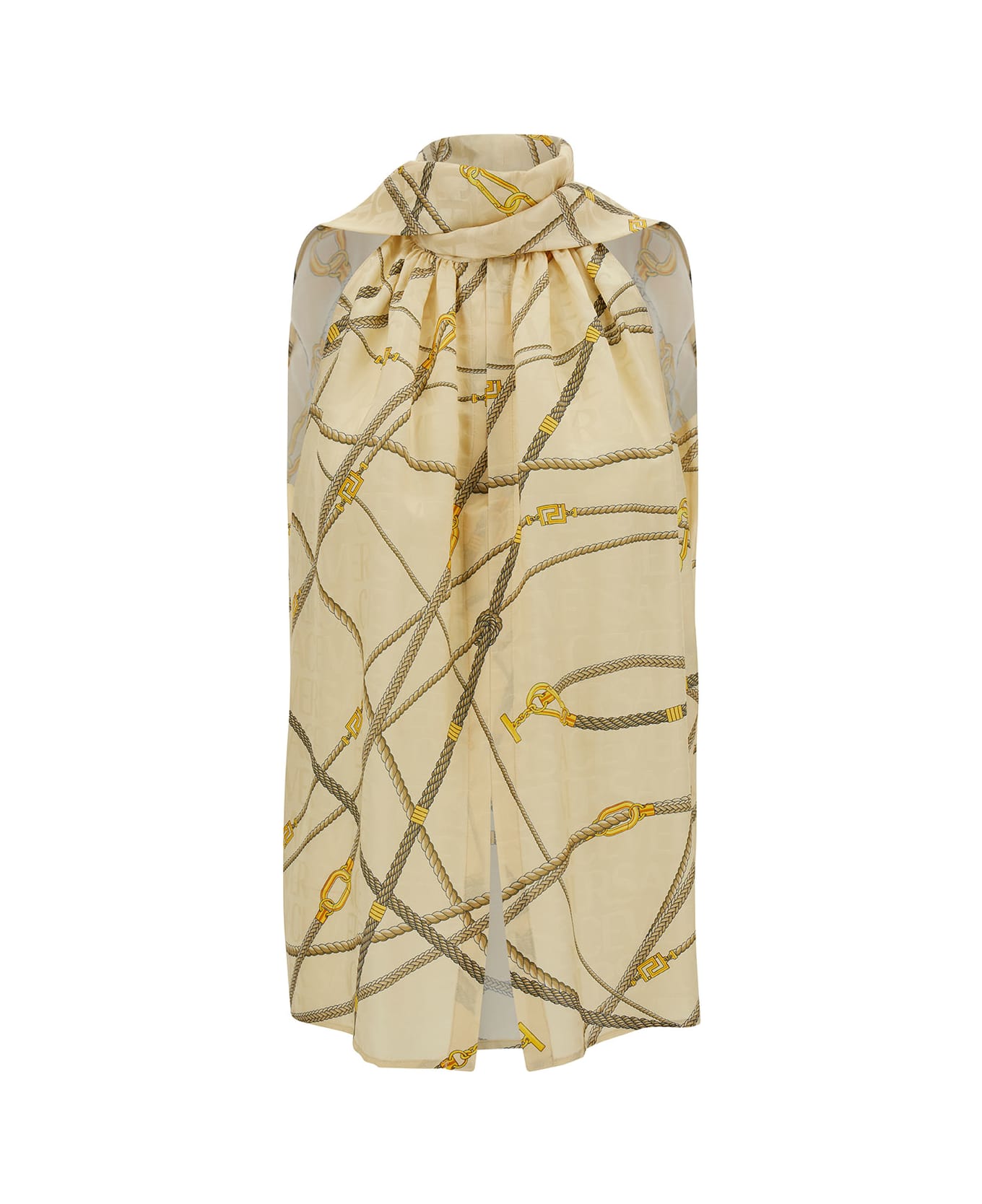 Versace Light Yellow Blouse With Scarf-tie And Nautical Print In Silk Blend Woman - SAND-GOLD