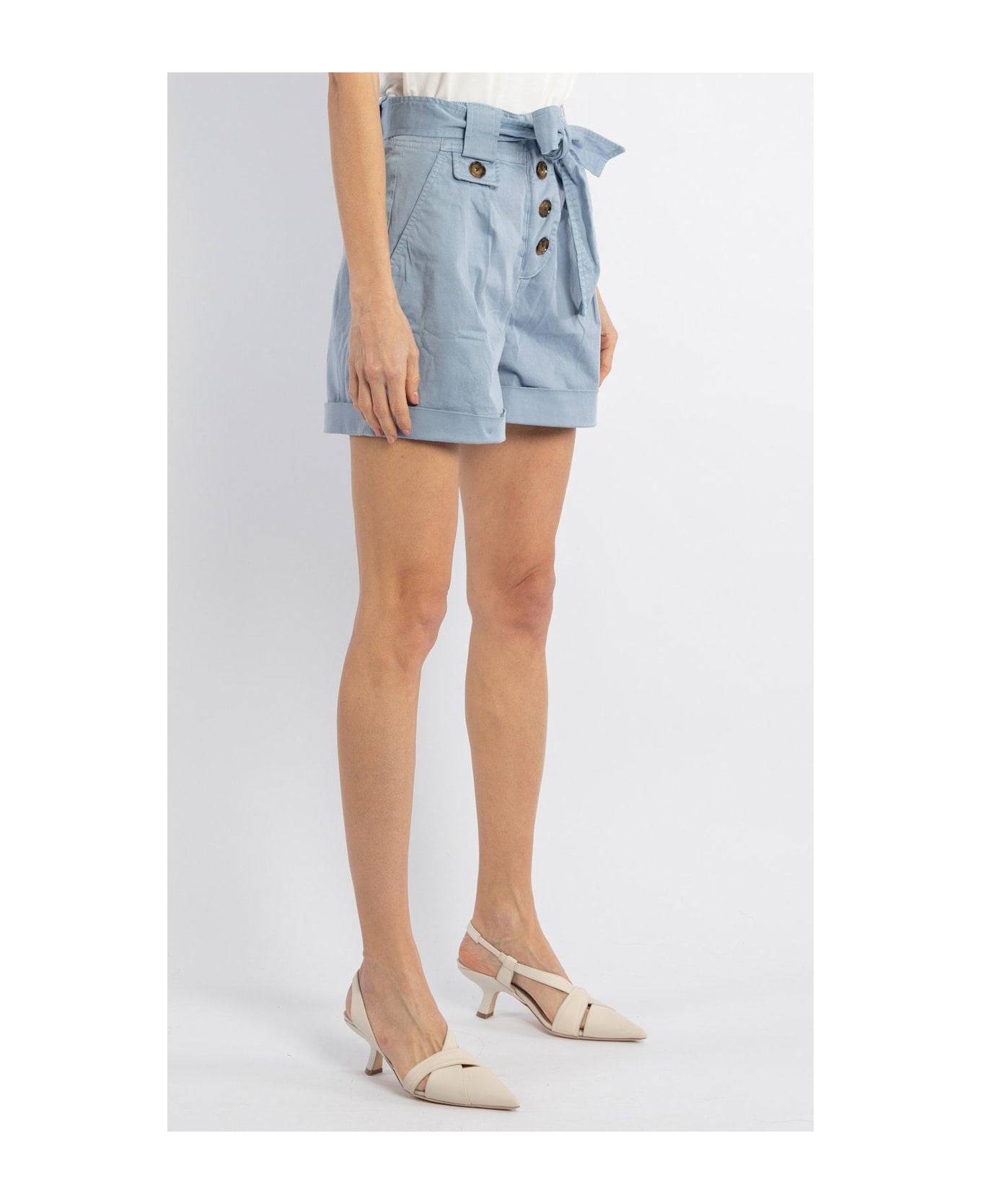 Woolrich Tied-waist Turn-up Hem Shorts - Clear Blue