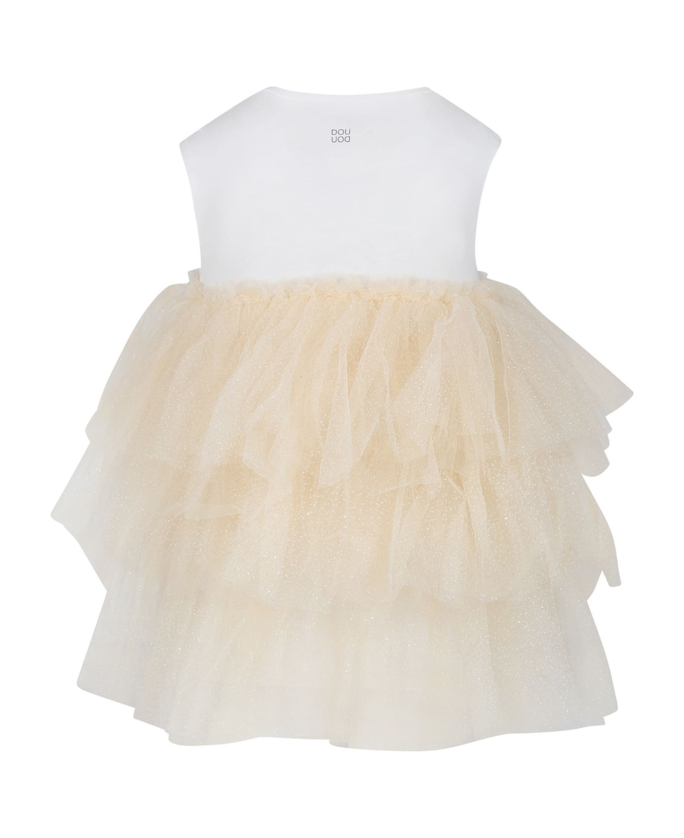 Douuod Beige Dress For Girl With Tulle - Beige