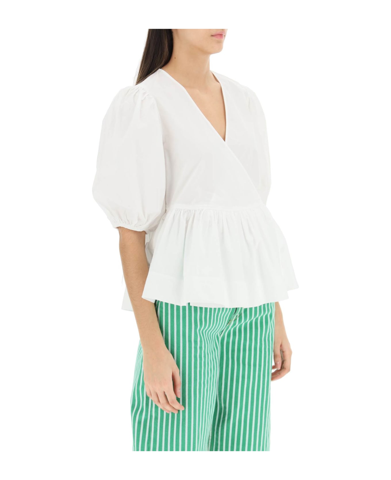 Ganni Poplin Top - BRIGHT WHITE (White)