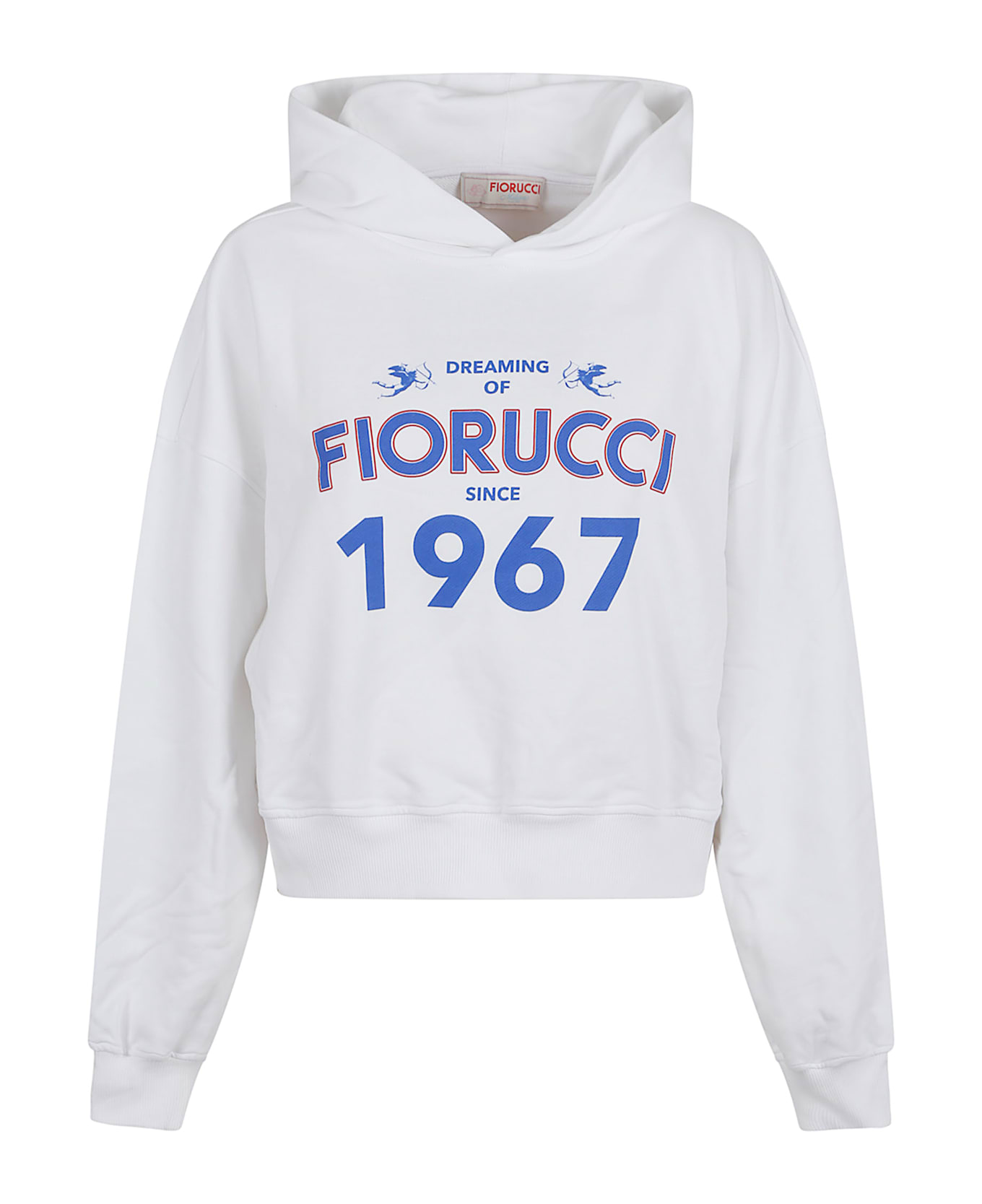 Fiorucci White Dreaming 1967 Print Boxy Fit Cropped Hoodie - Bianco