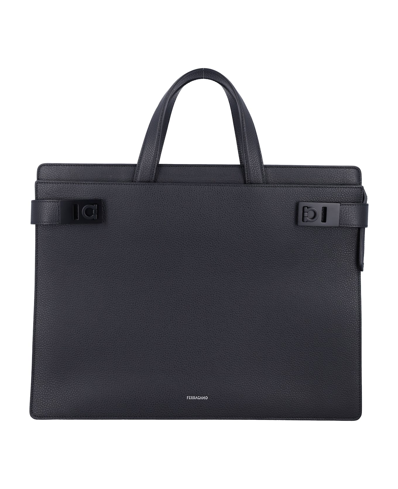 Ferragamo Briefcase With Gancini Buckles - BLACK