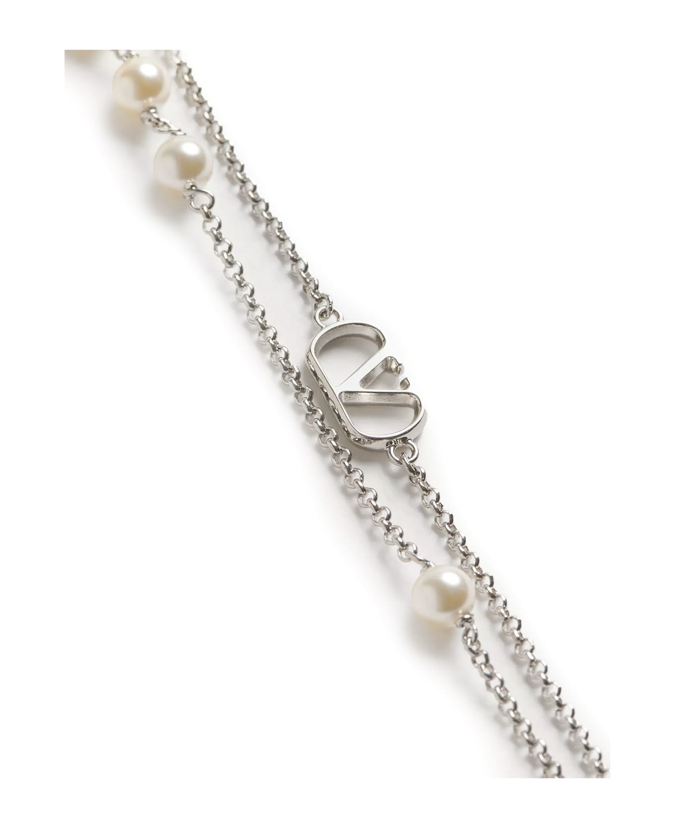 Valentino Garavani Vlogo Signature Metal Necklace With Pearls - Silver