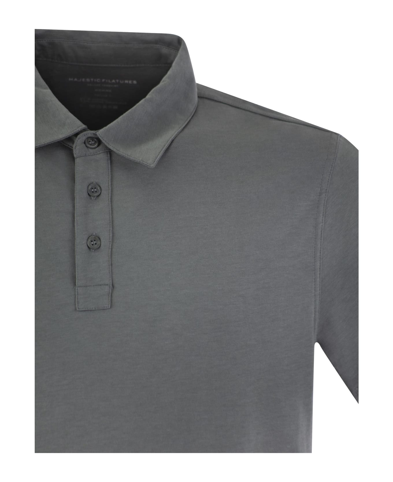 Majestic Filatures Short-sleeved Polo Shirt In Lyocell - GRIS BLEU ポロシャツ