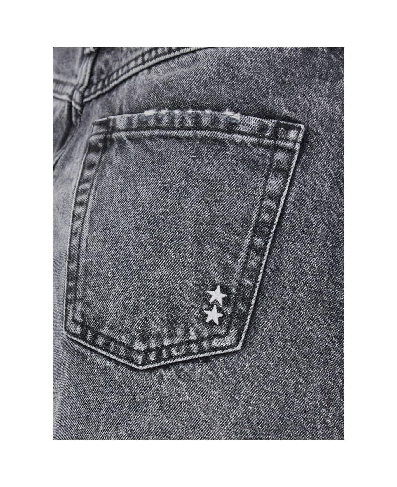 Icon Denim Grey High Waist Long Skirt With Logo Patch On The Rear And Logo Detail On The Rear In Denim Woman - Black