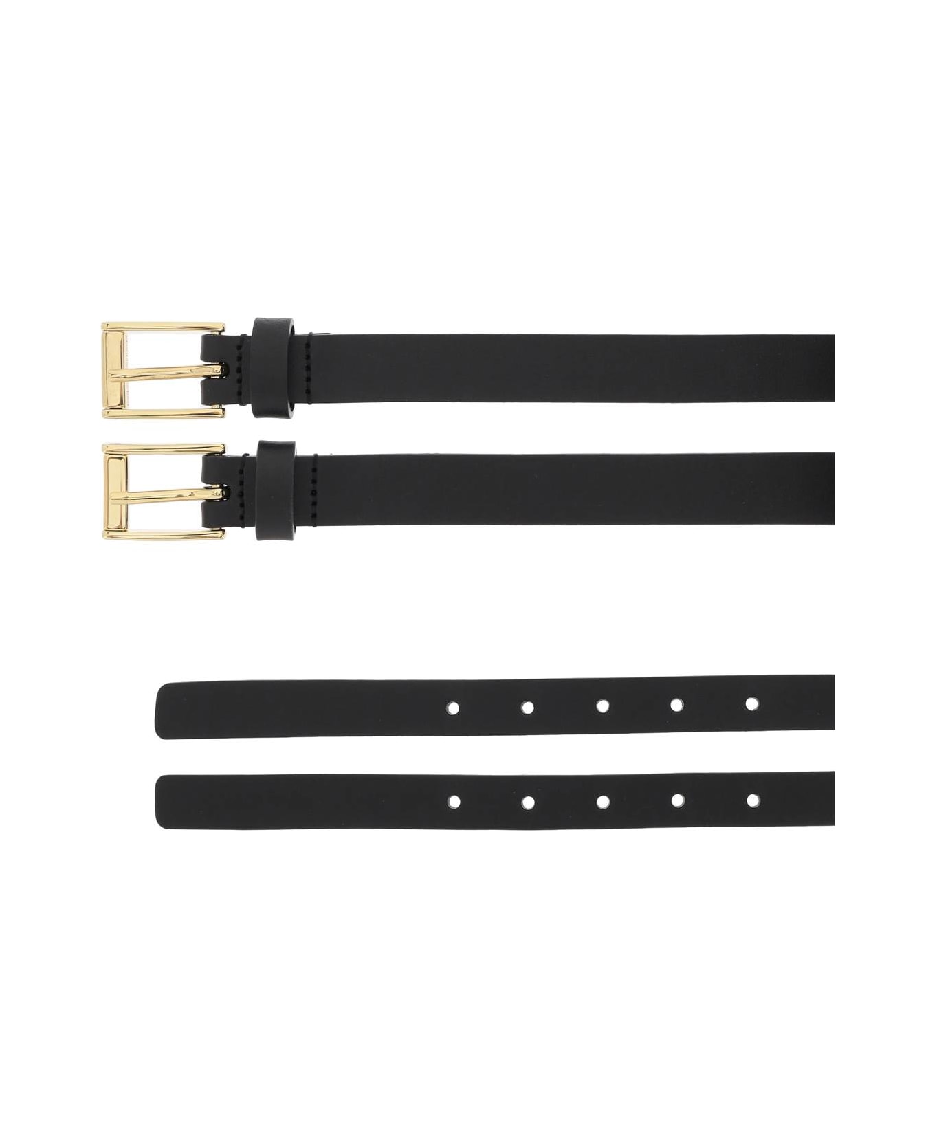 Dolce & Gabbana Logo-plaque Double-strap Belt - NERO ORO (Black)