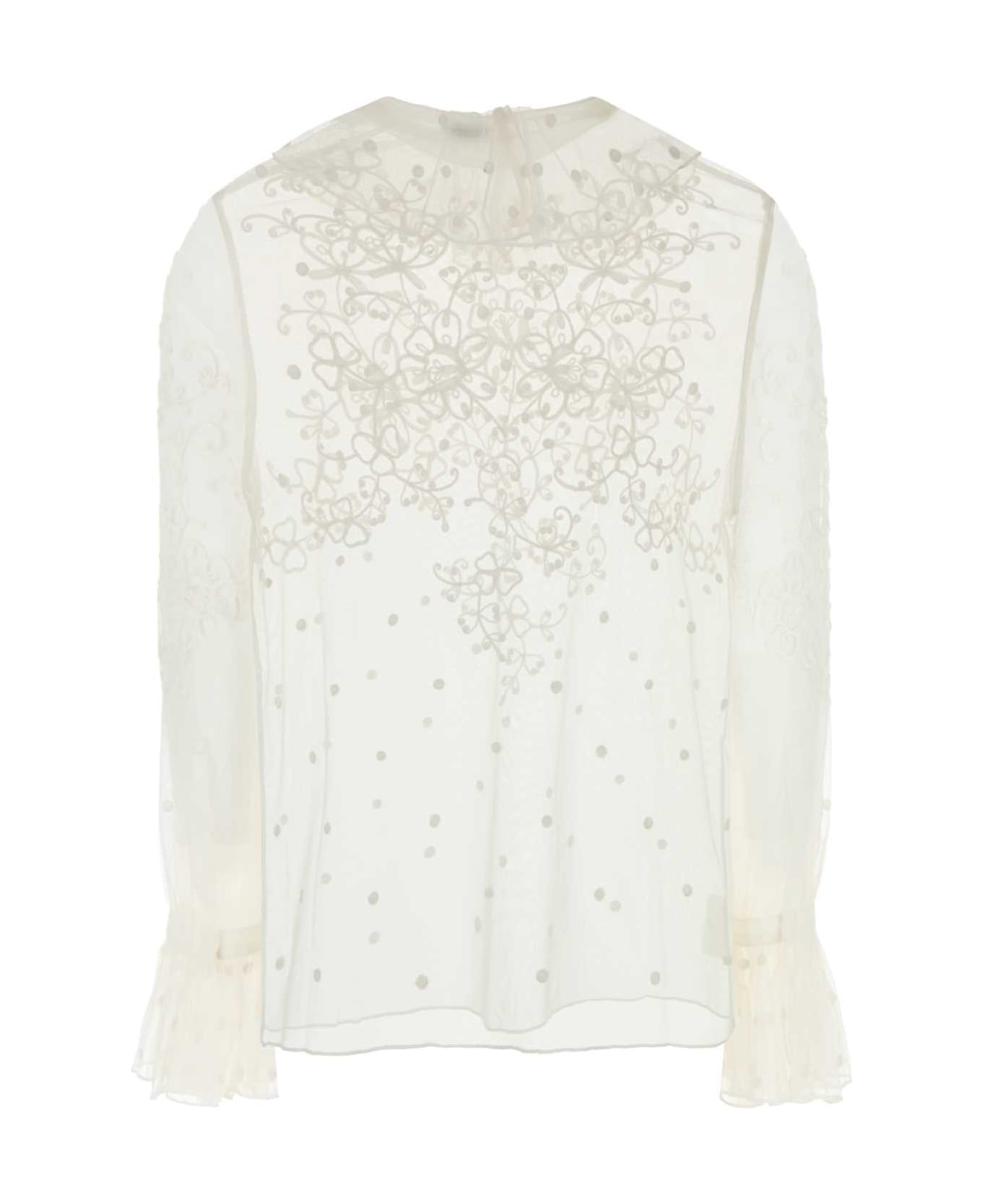 Bode White Mesh Middlemist Blouse - WHITE