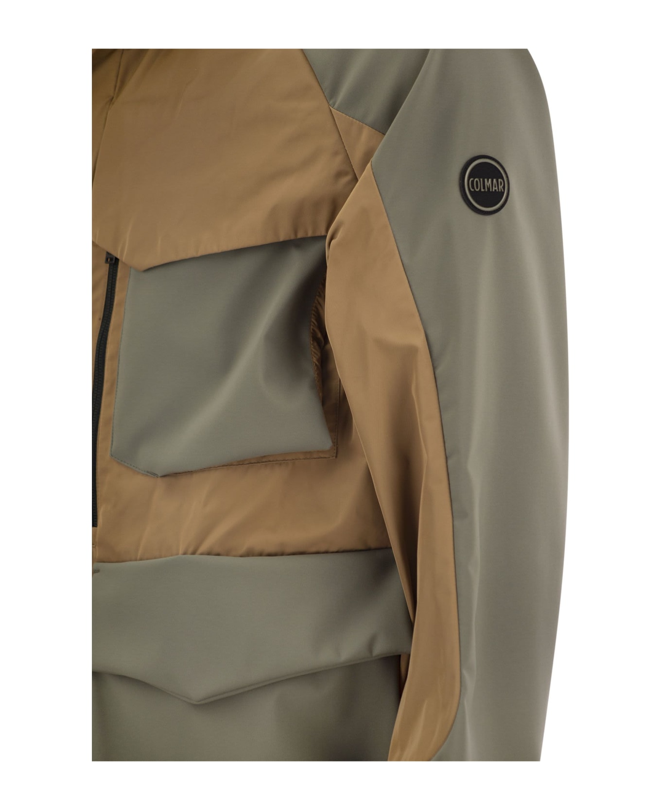 Colmar Colourblock Jacket With Concealed Hood - Brown/green