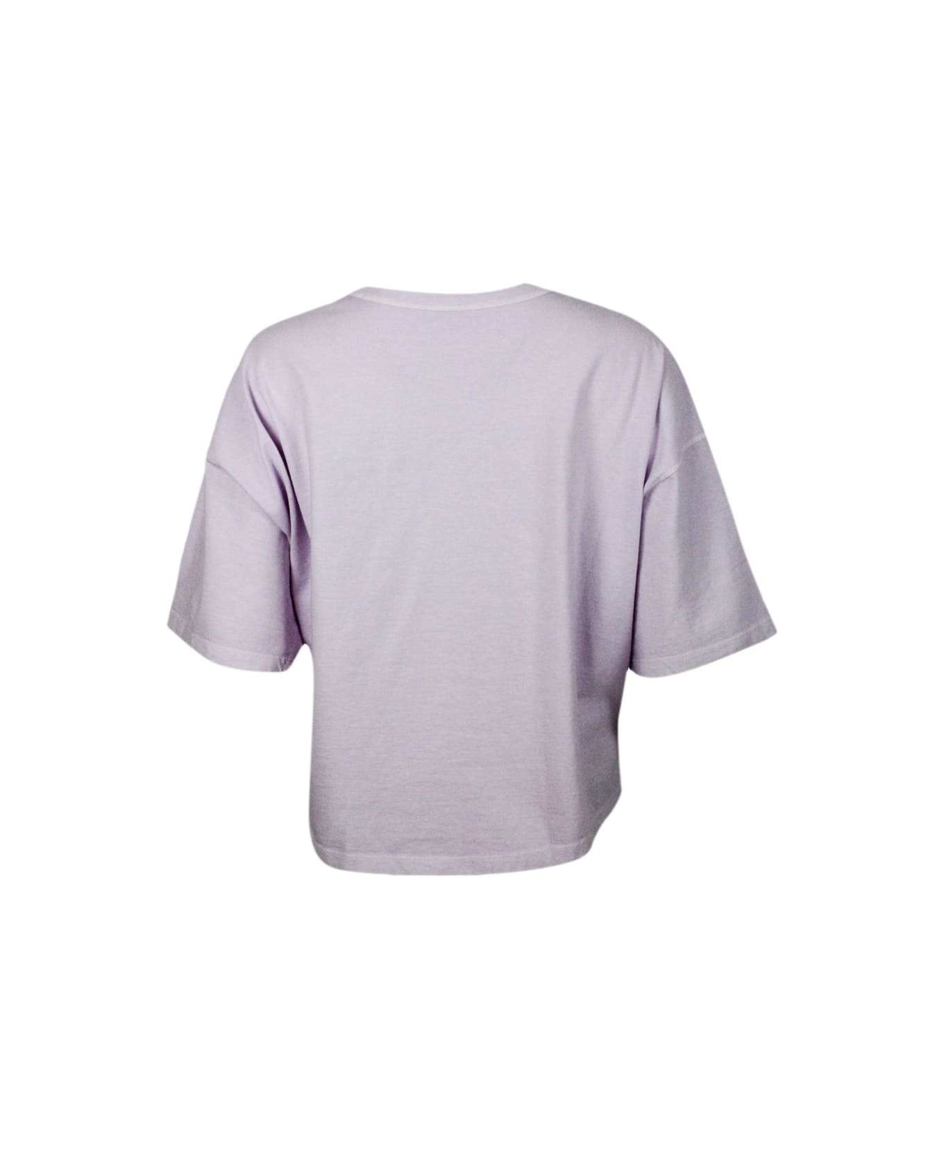 Malo Crew-neck, Short-sleeved T-shirt In 100% Soft Cotton, With An Oversized Fit And Vents On The Sides - Blu wisteria Tシャツ