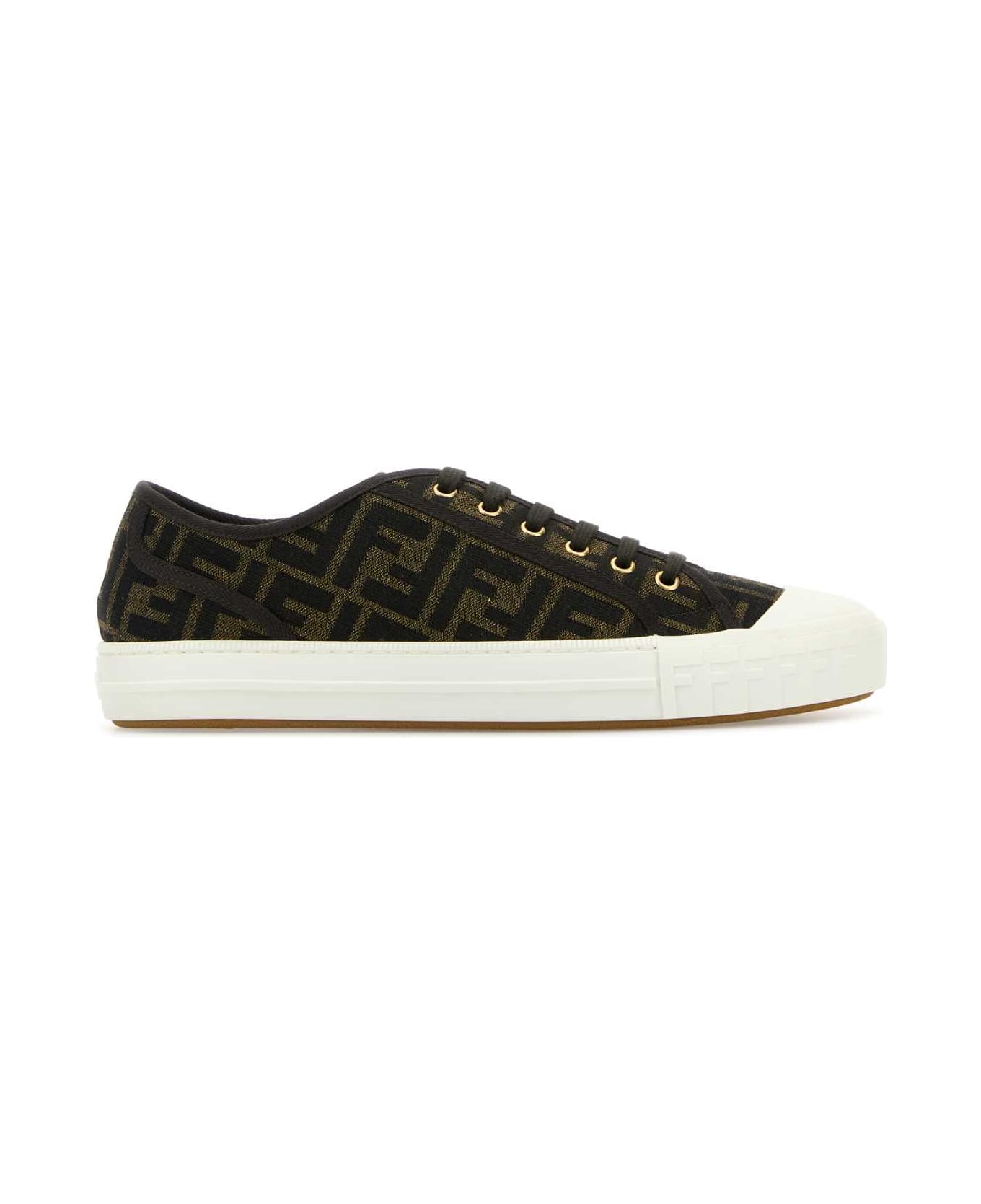 Fendi Embroidered Canvas Domino Sneakers - TABACCO NERO